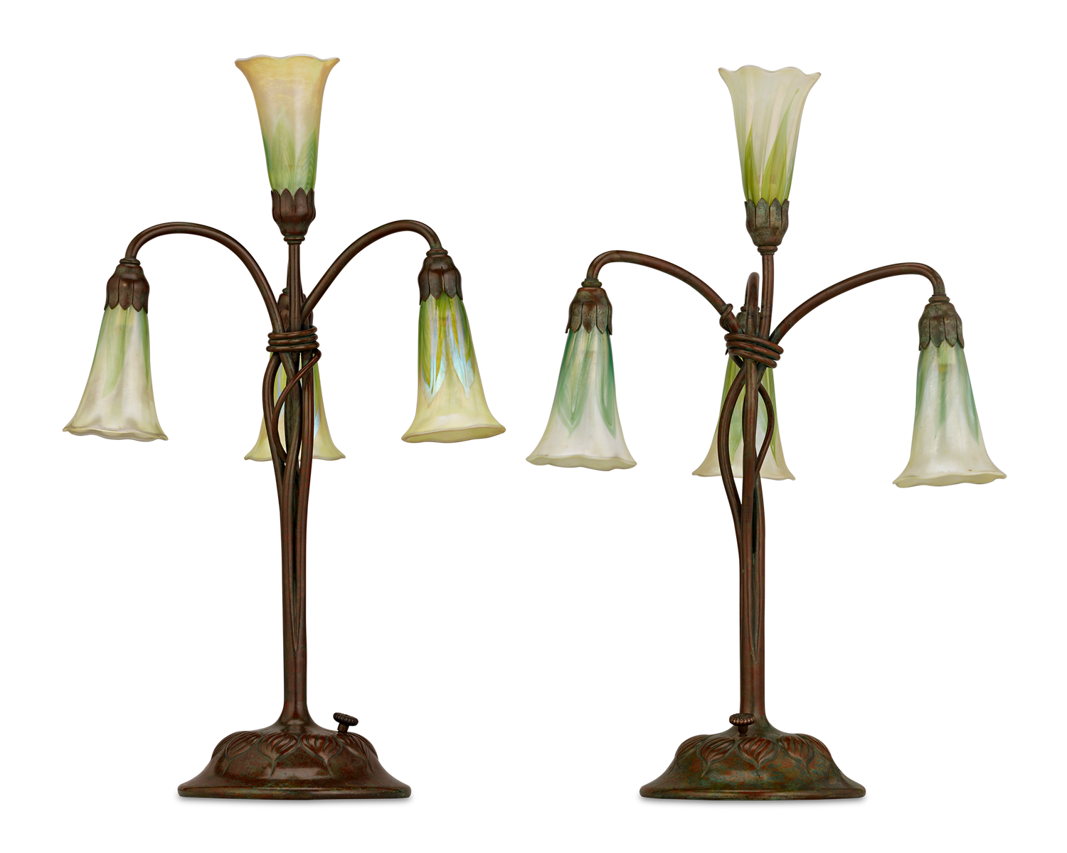 Pair of Four-Light Lily Table Lamps by Tiffany Studios