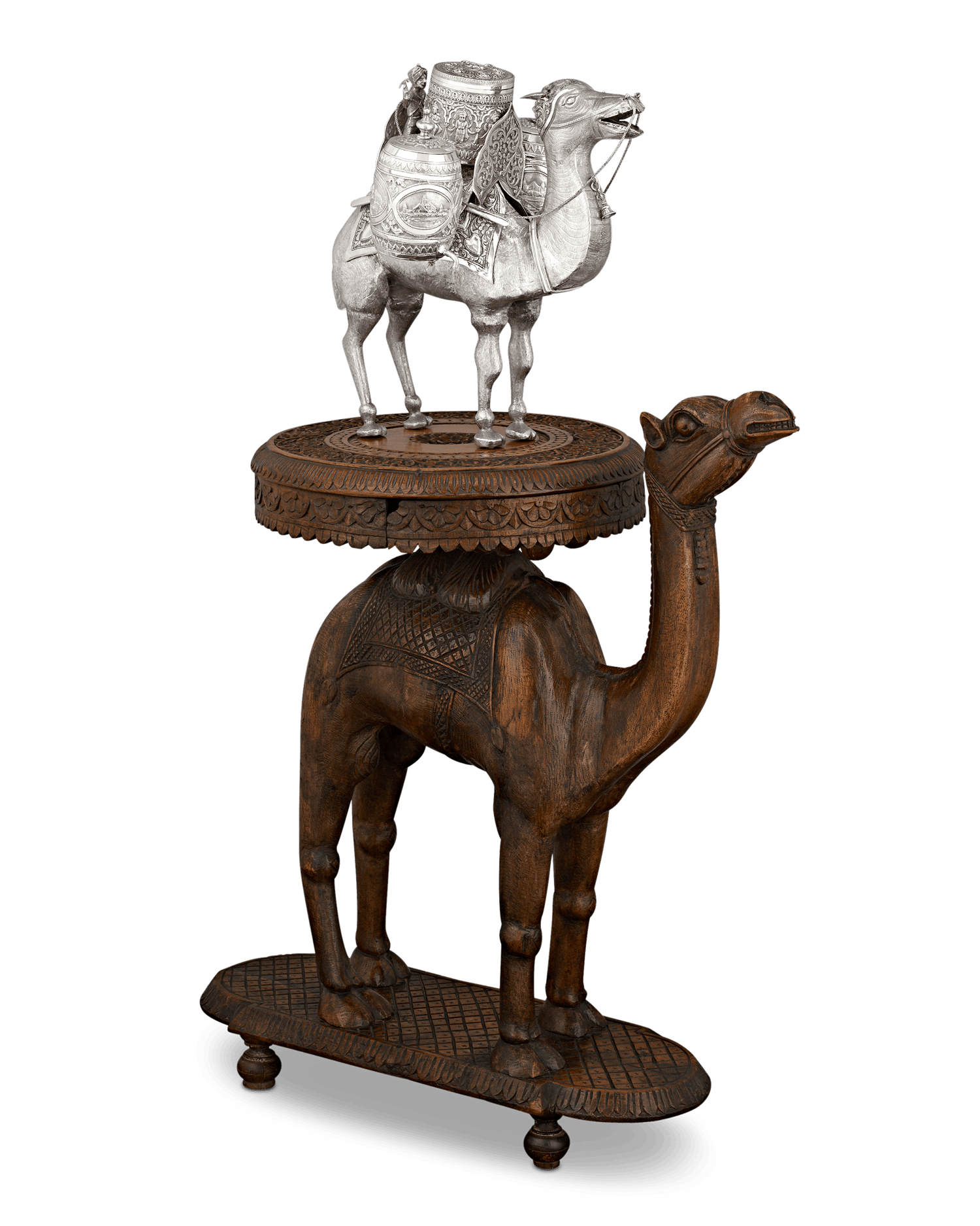 Silver Camel Tea Caddy and Carved Table