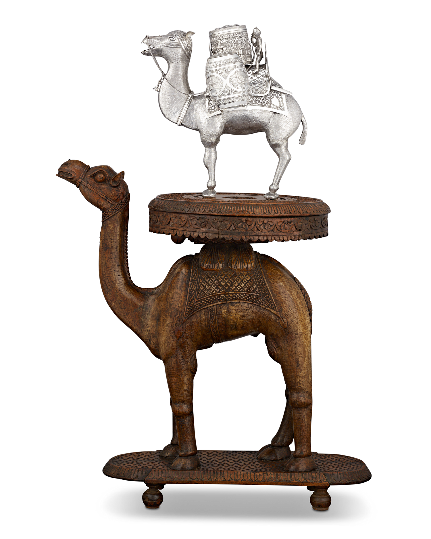 Silver Camel Tea Caddy and Carved Table