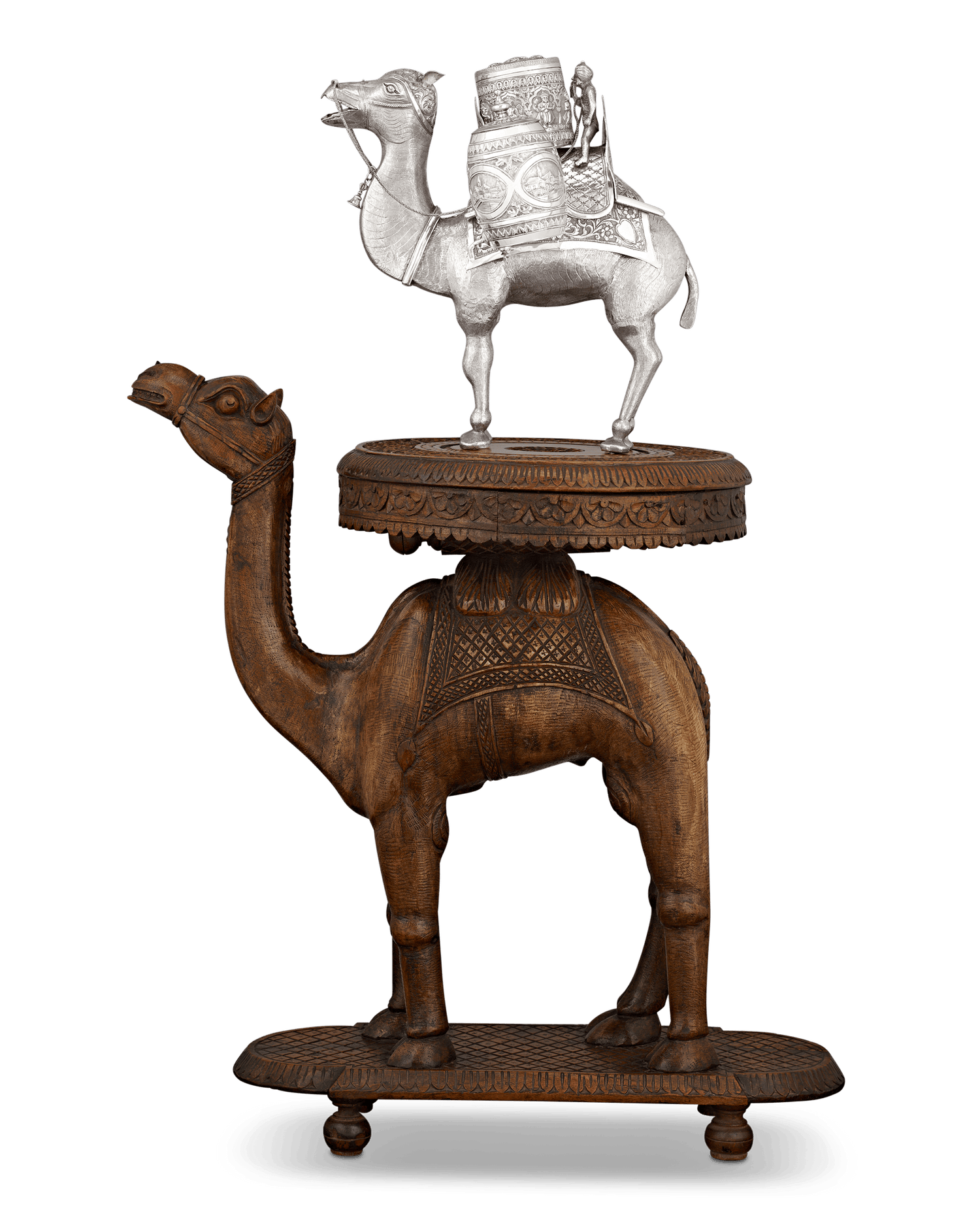 Silver Camel Tea Caddy and Carved Table