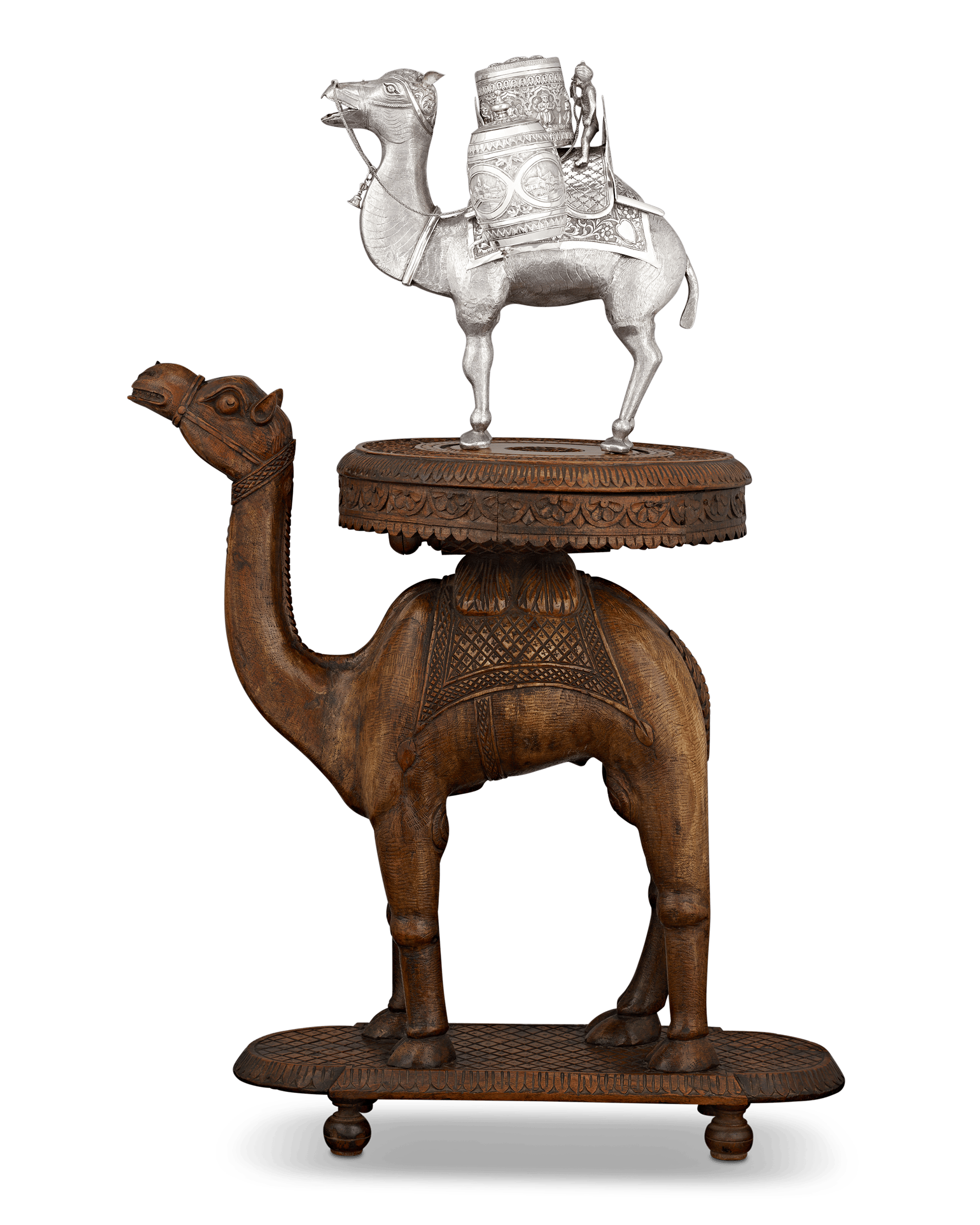 Silver Camel Tea Caddy and Carved Table