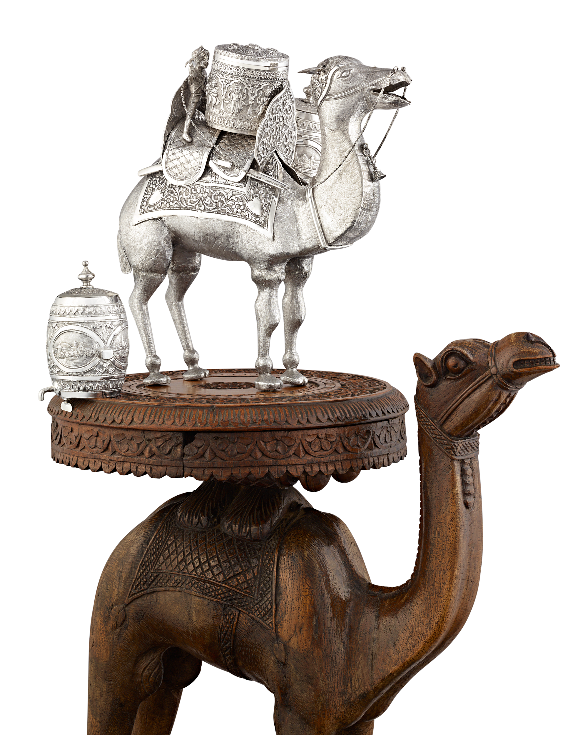 Silver Camel Tea Caddy and Carved Table