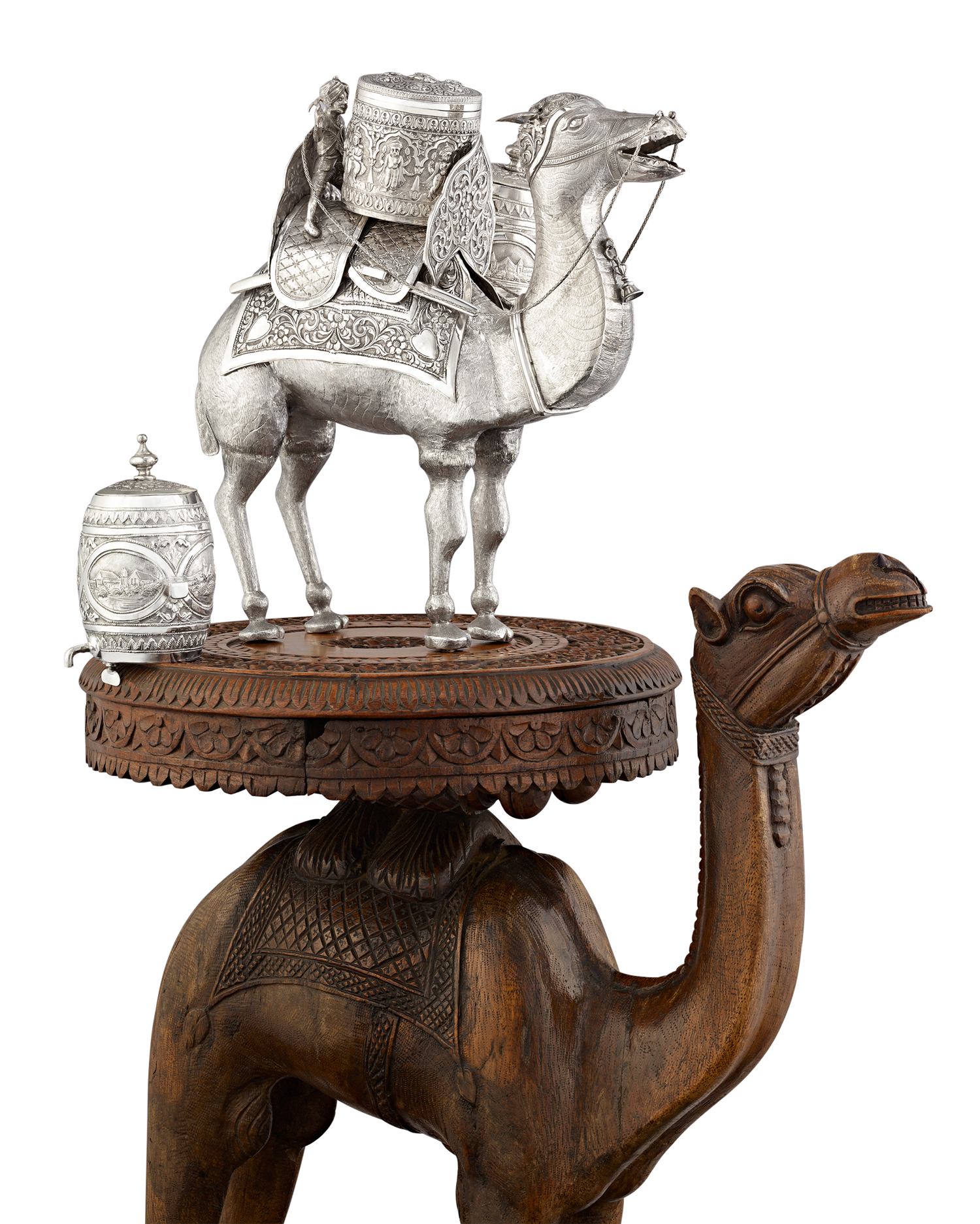 Silver Camel Tea Caddy and Carved Table