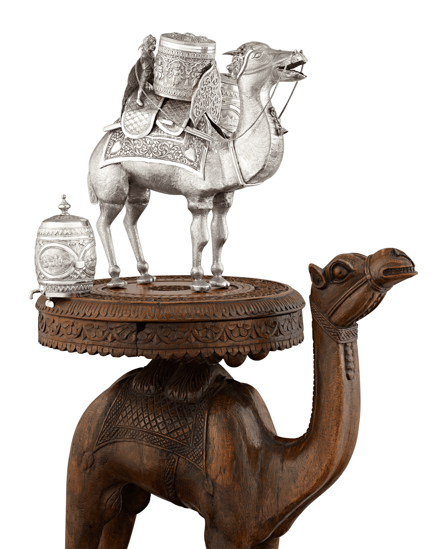 Silver Camel Tea Caddy and Carved Table