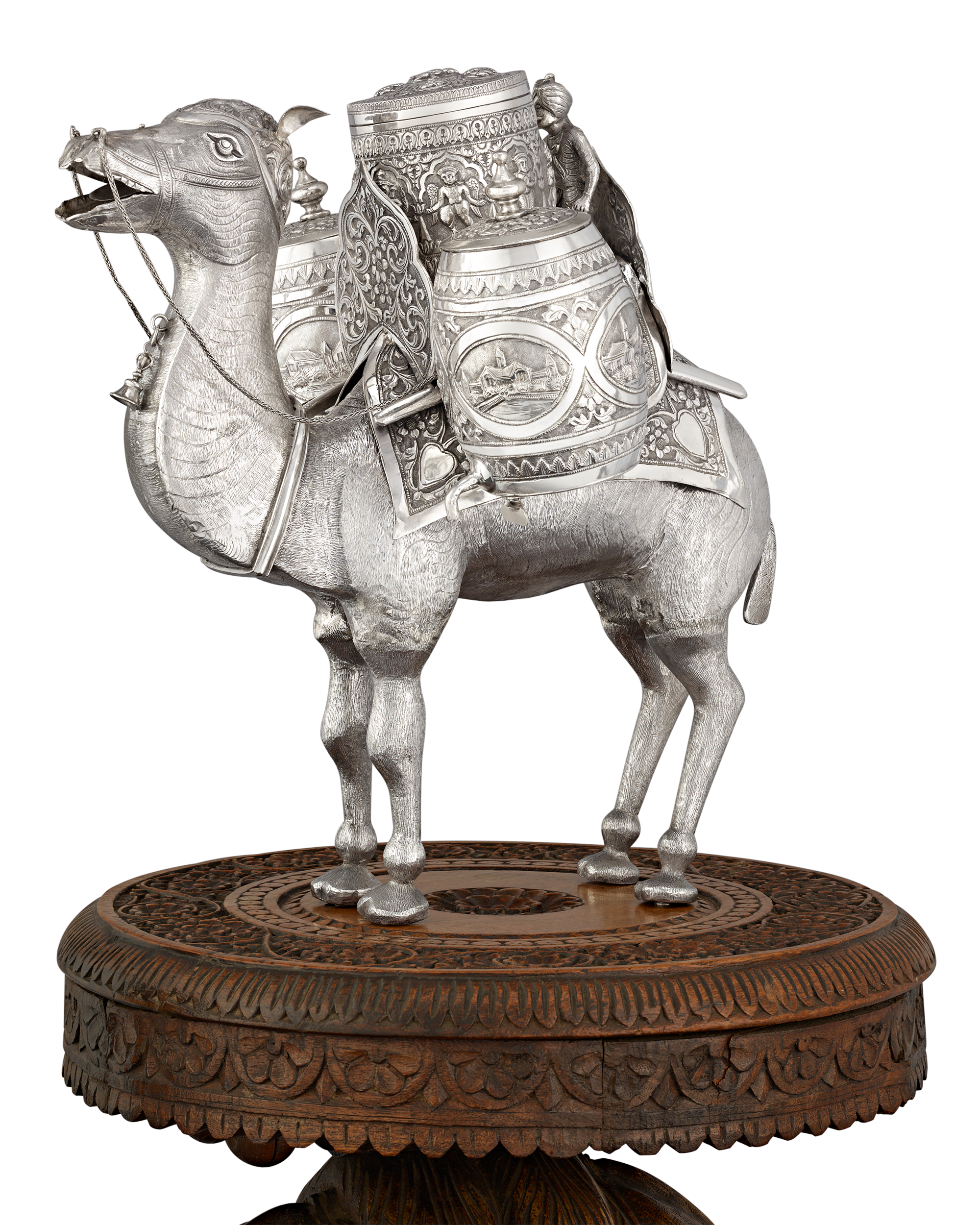 Silver Camel Tea Caddy and Carved Table