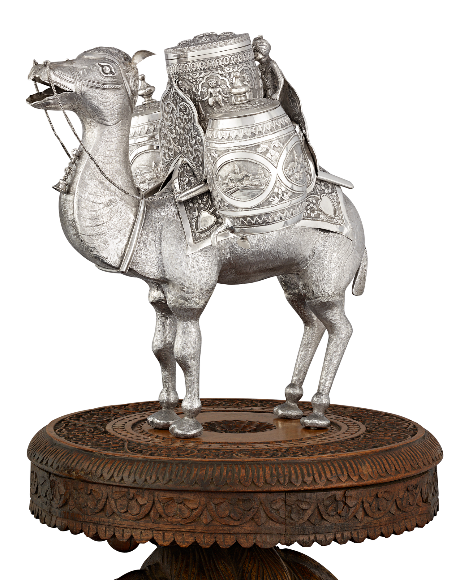 Silver Camel Tea Caddy and Carved Table