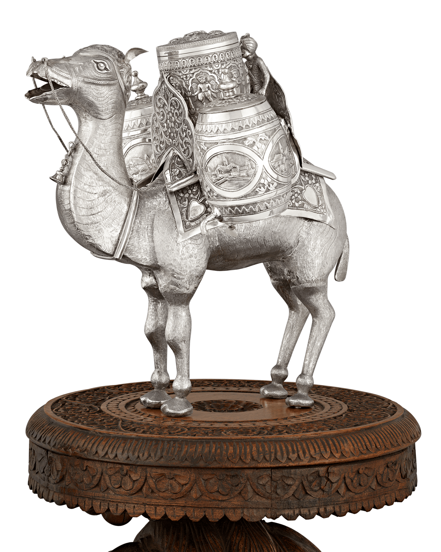 Silver Camel Tea Caddy and Carved Table