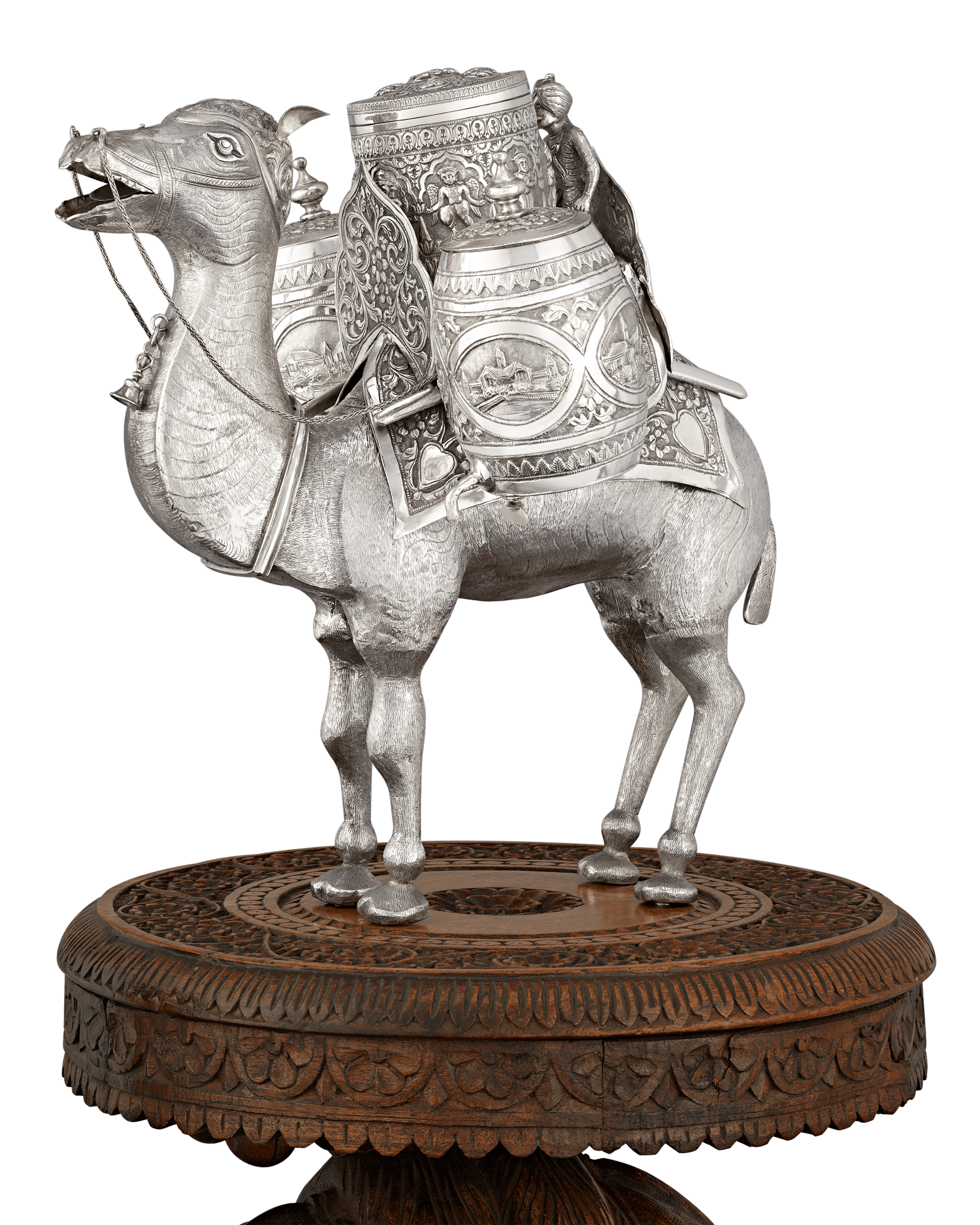 Silver Camel Tea Caddy and Carved Table