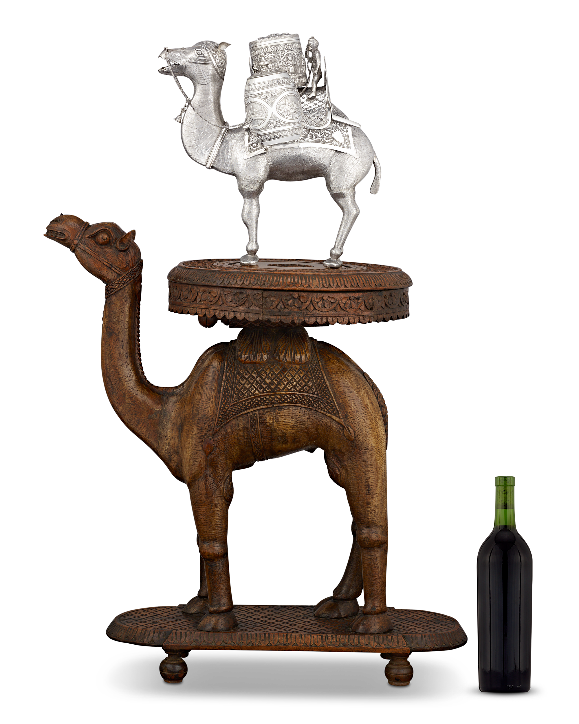 Silver Camel Tea Caddy and Carved Table