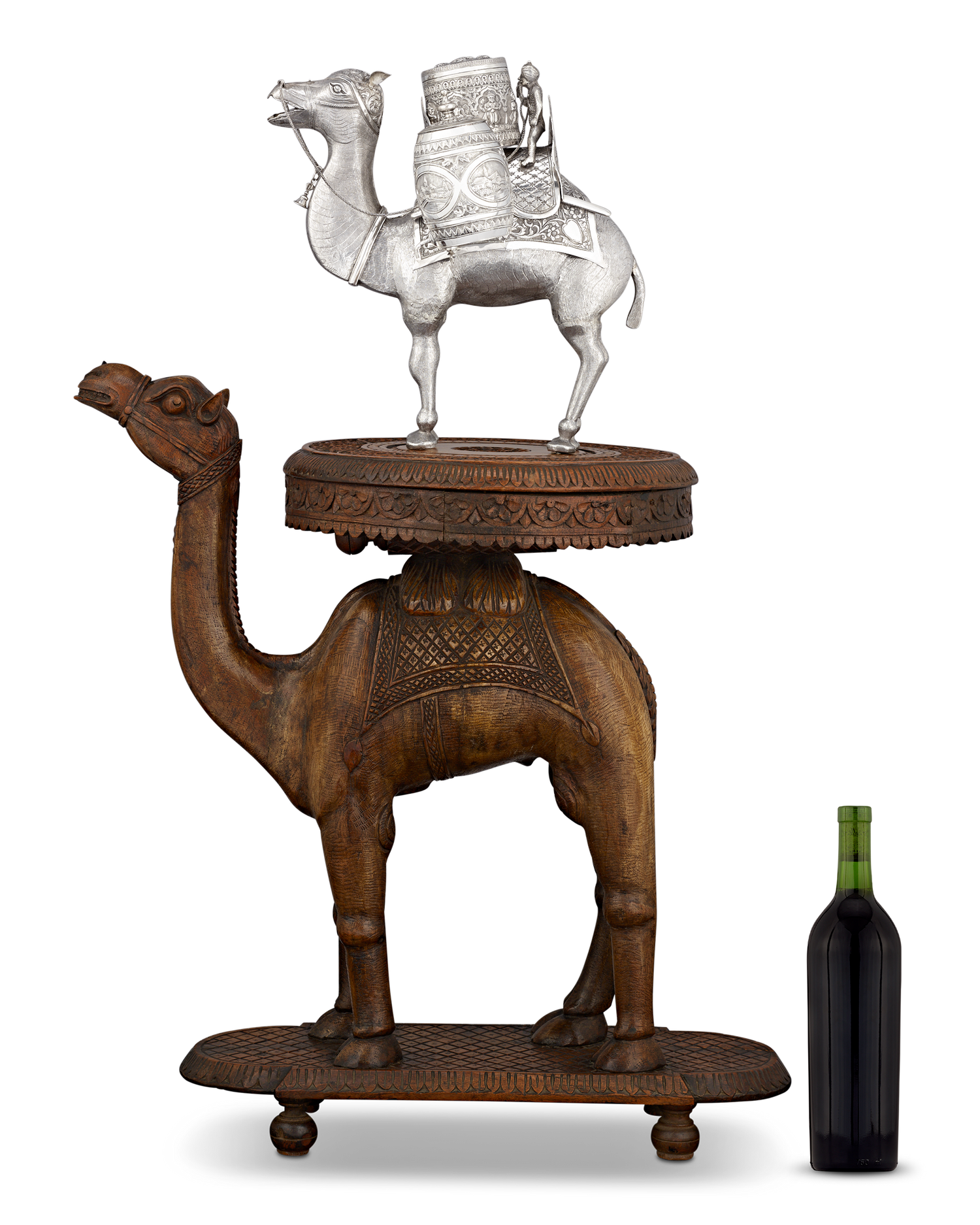 Silver Camel Tea Caddy and Carved Table