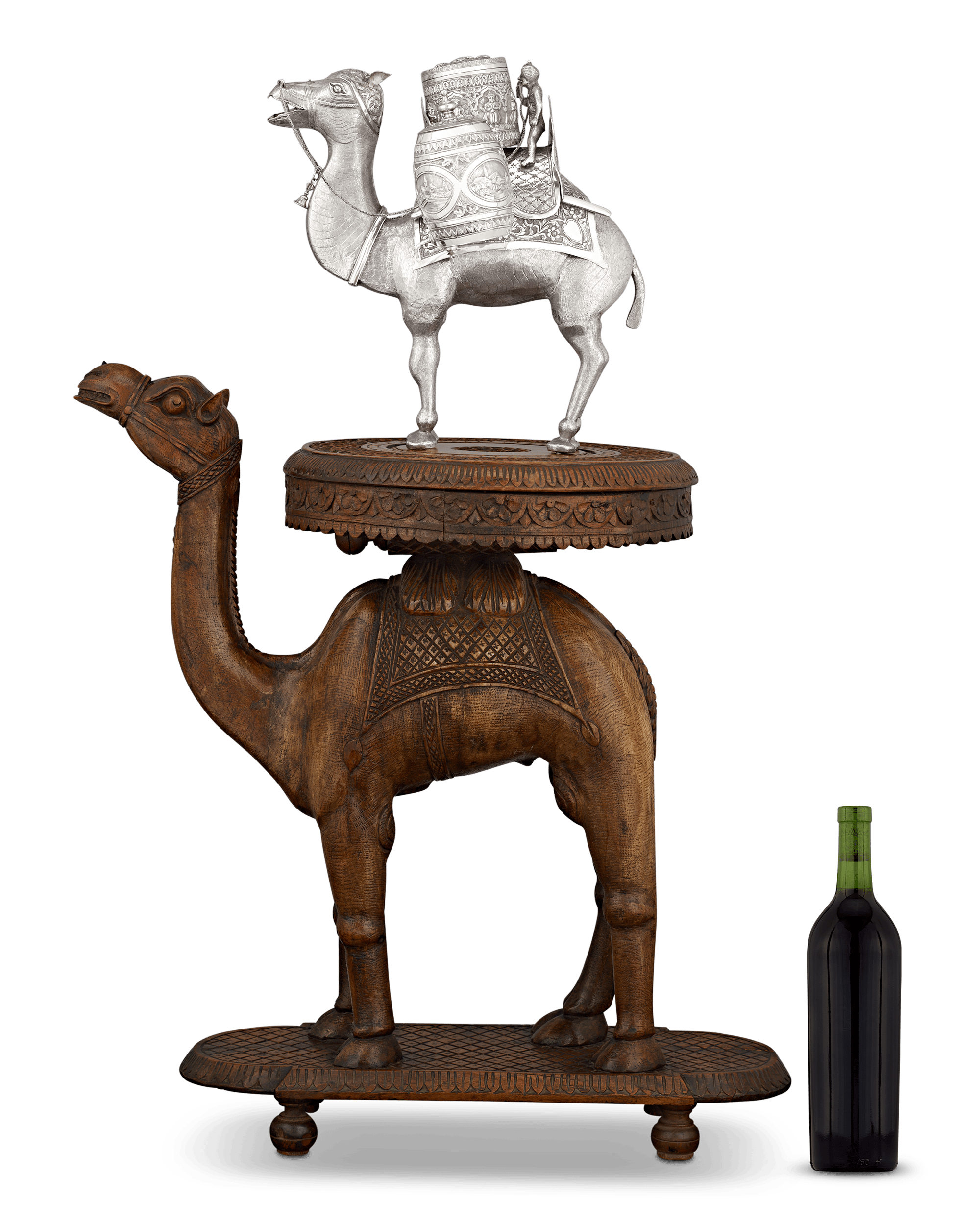 Silver Camel Tea Caddy and Carved Table