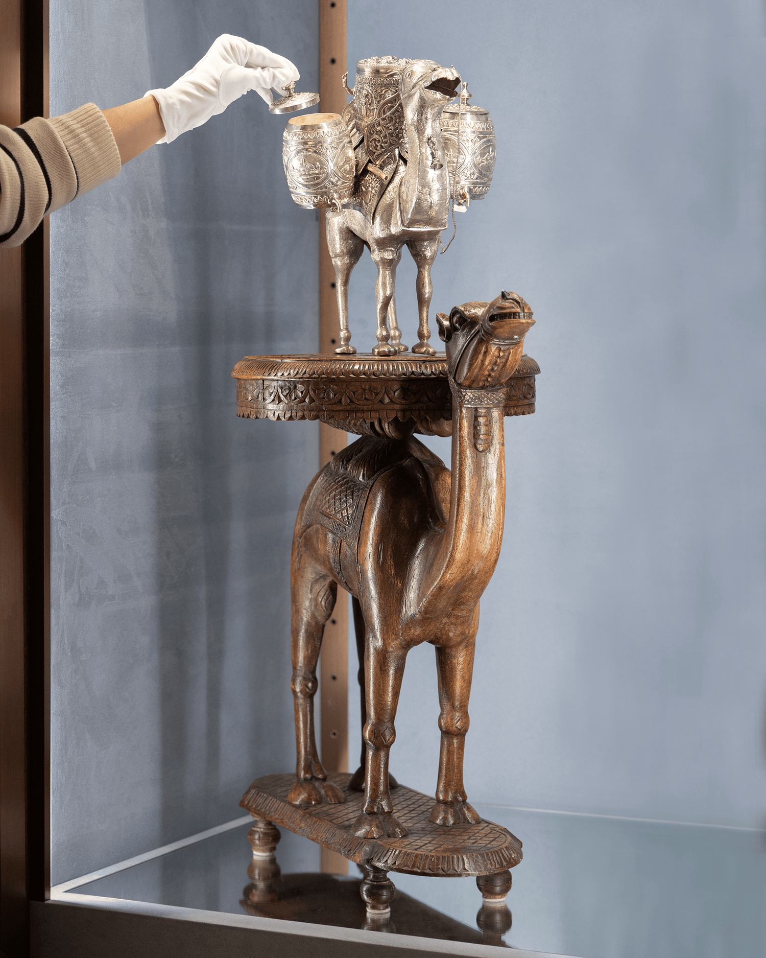 Silver Camel Tea Caddy and Carved Table