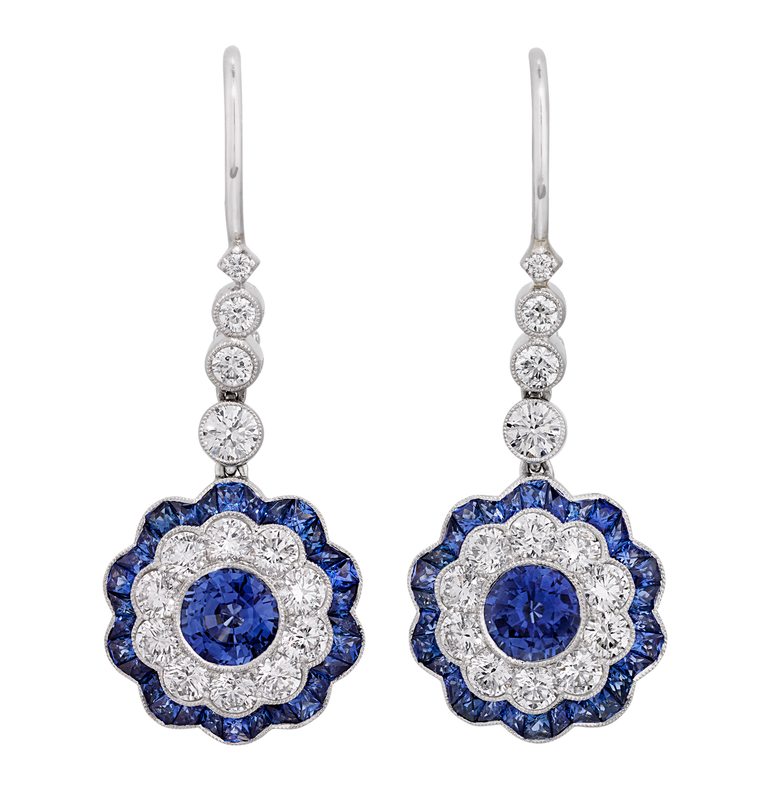 Art Deco-Style Sapphire Earrings, 2.45 Carats