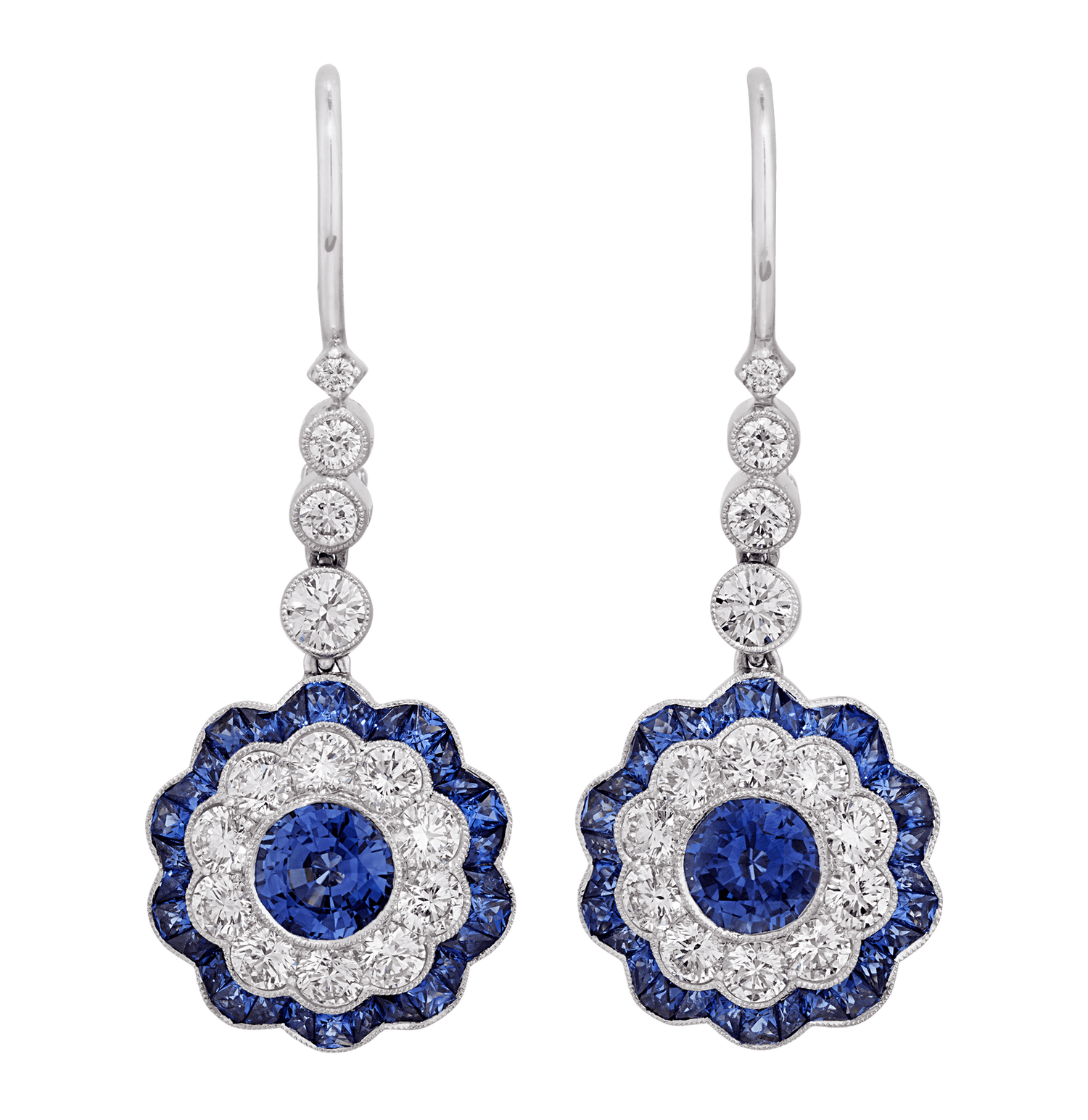 Art Deco-Style Sapphire Earrings, 2.45 Carats