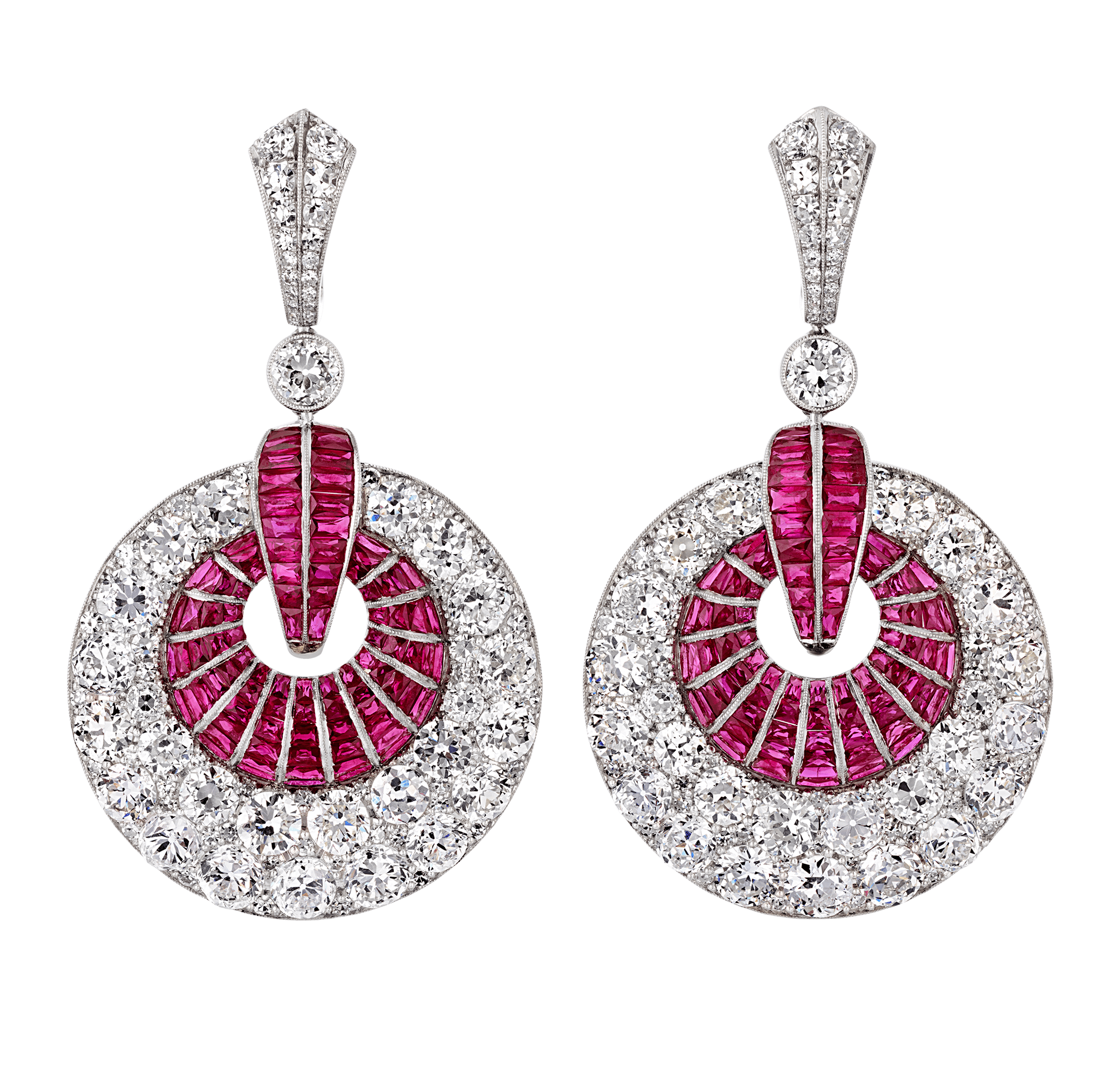 Art Deco-Style Diamond and Ruby Sphere Earrings