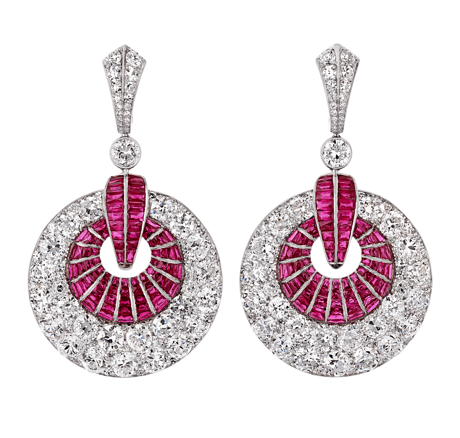Art Deco-Style Diamond and Ruby Sphere Earrings