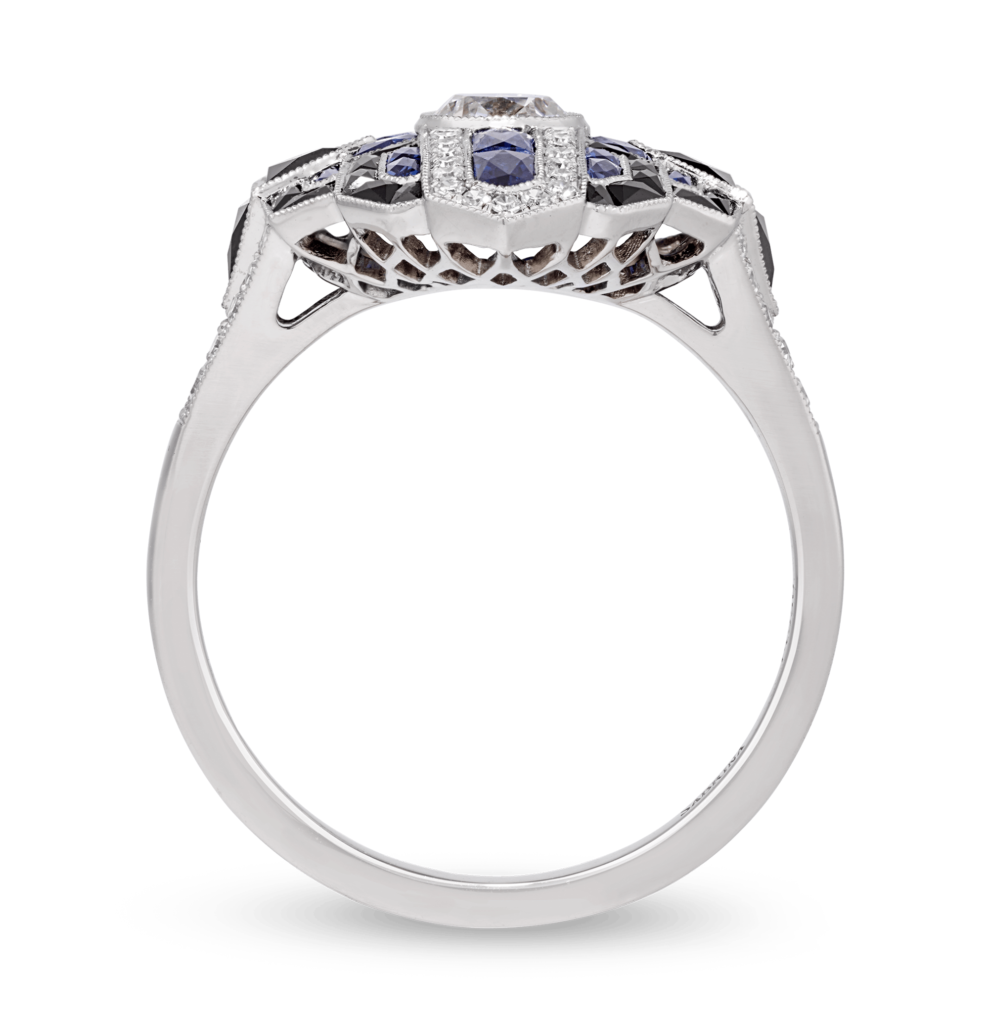 Art Deco-Style Diamond, Sapphire and Onyx Ring