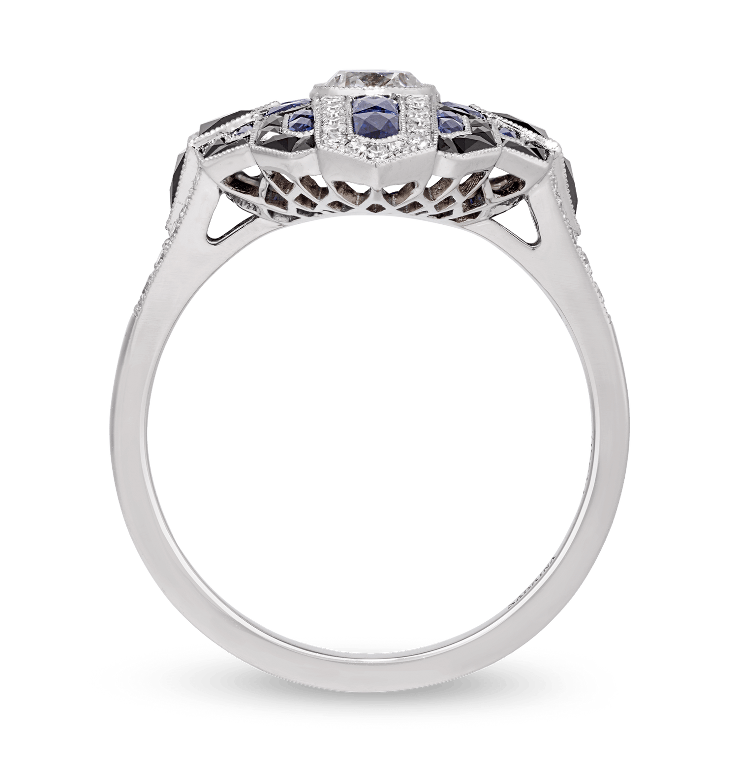 Art Deco-Style Diamond, Sapphire and Onyx Ring