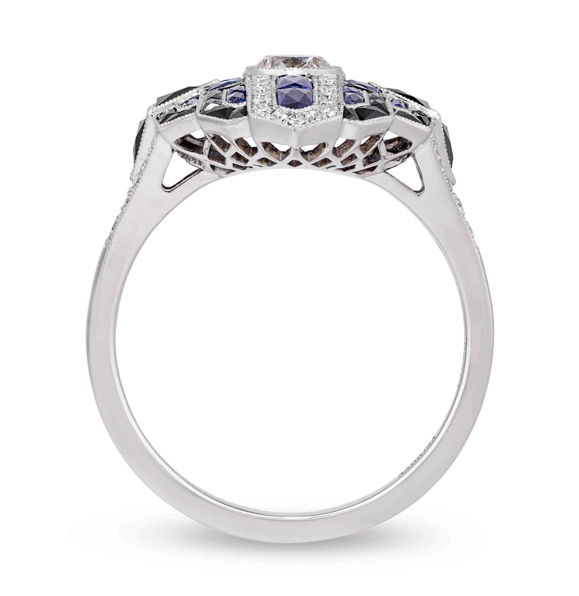 Art Deco-Style Diamond, Sapphire and Onyx Ring
