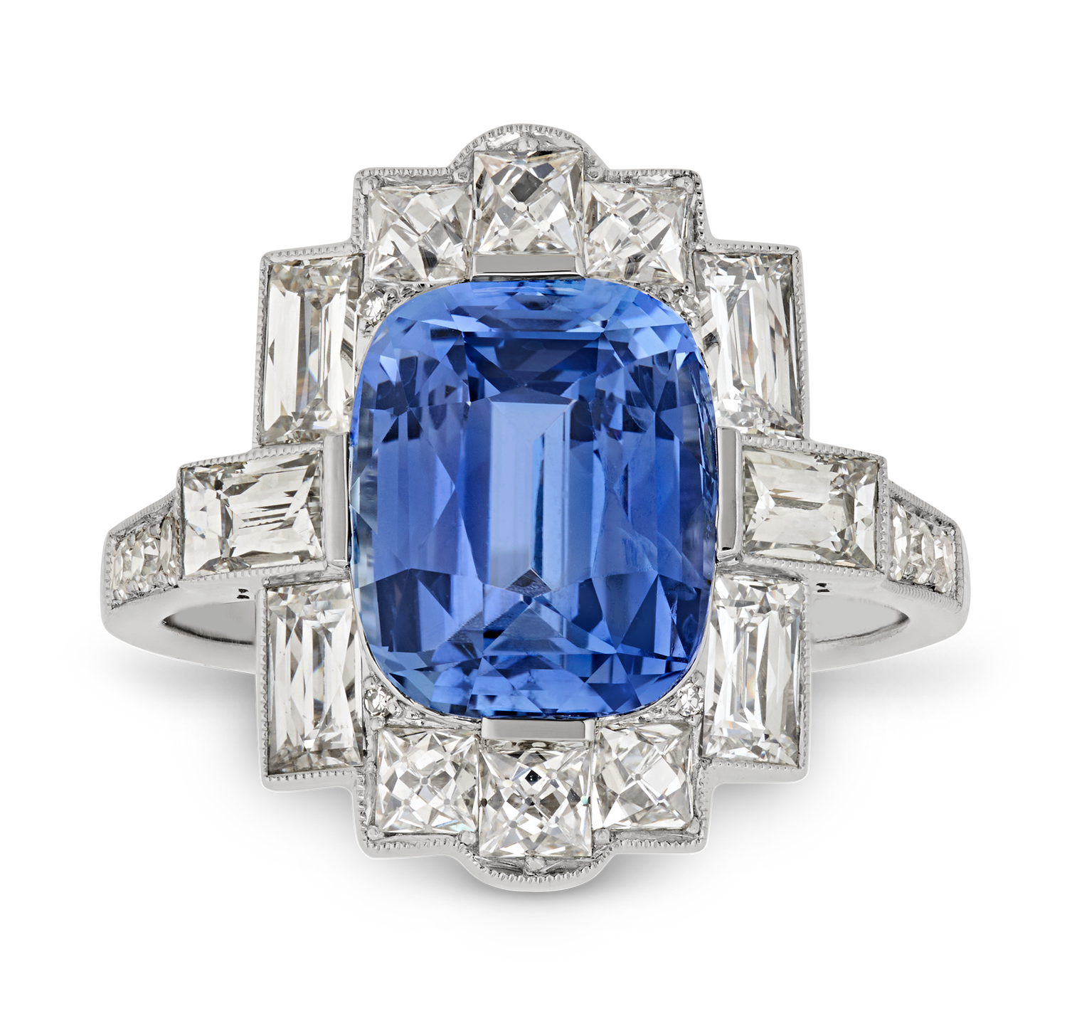 Art Deco-Style Sapphire Ring, 4.52 Carats