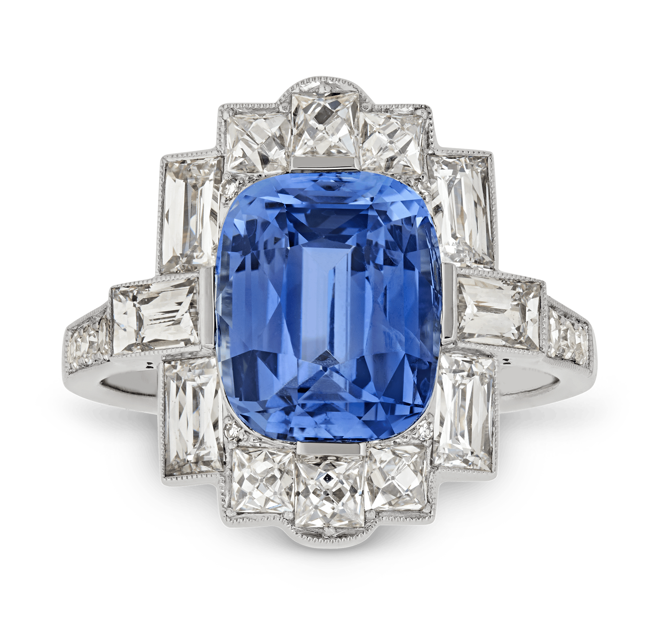 Art Deco-Style Sapphire Ring, 4.52 Carats