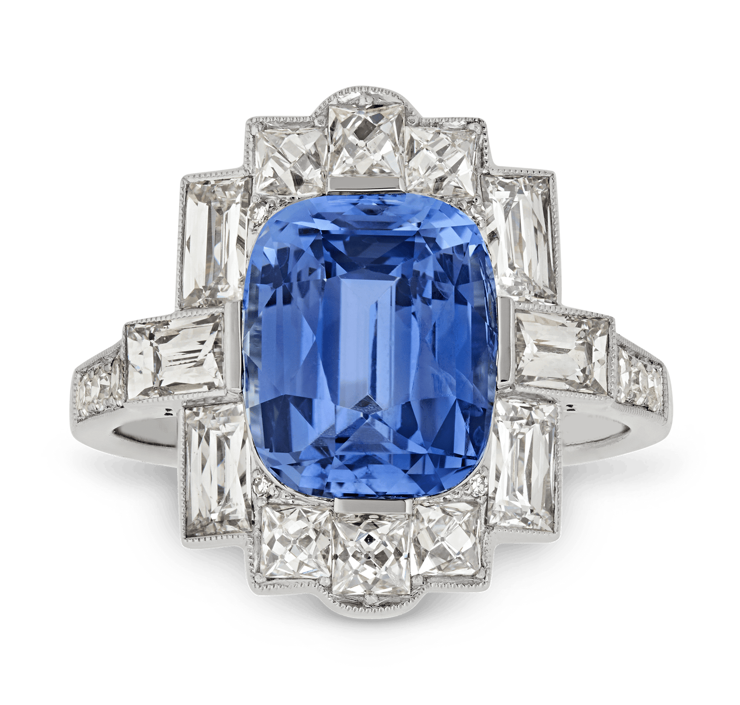 Art Deco-Style Sapphire Ring, 4.52 Carats