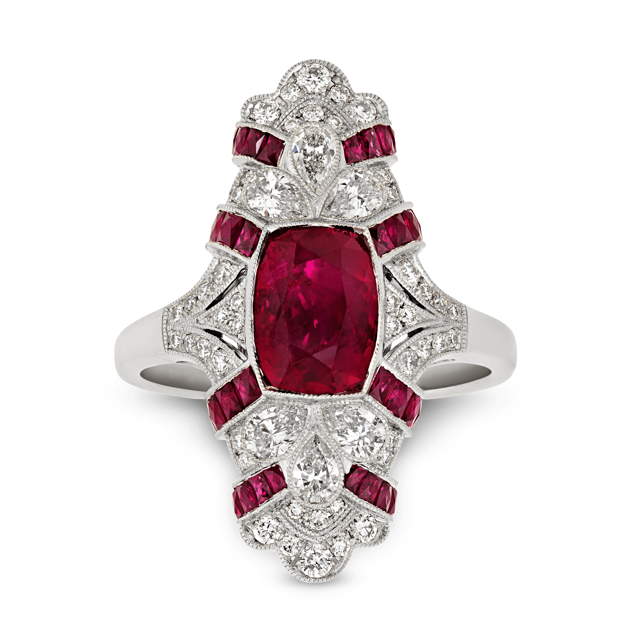 Art Deco-Style Untreated Burma Ruby Ring, 2.71 Carats