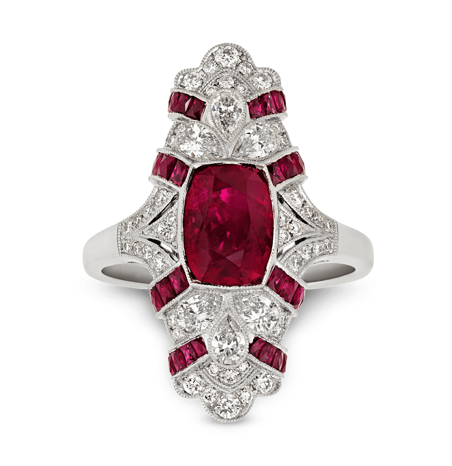 Art Deco-Style Untreated Burma Ruby Ring, 2.71 Carats