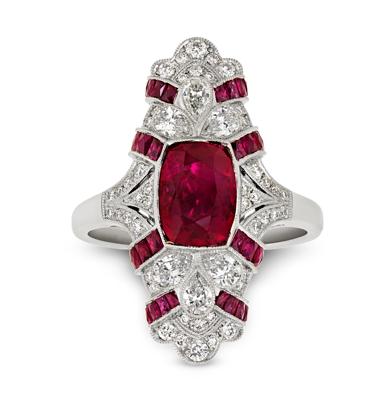 Art Deco-Style Untreated Burma Ruby Ring, 2.71 Carats
