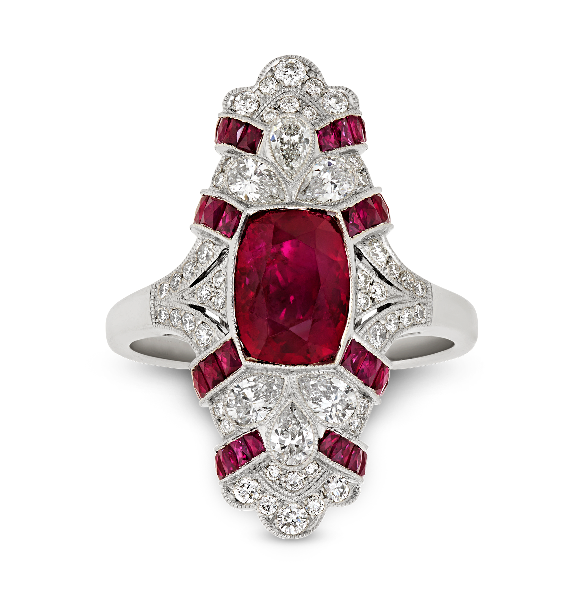 Art Deco-Style Untreated Burma Ruby Ring, 2.71 Carats