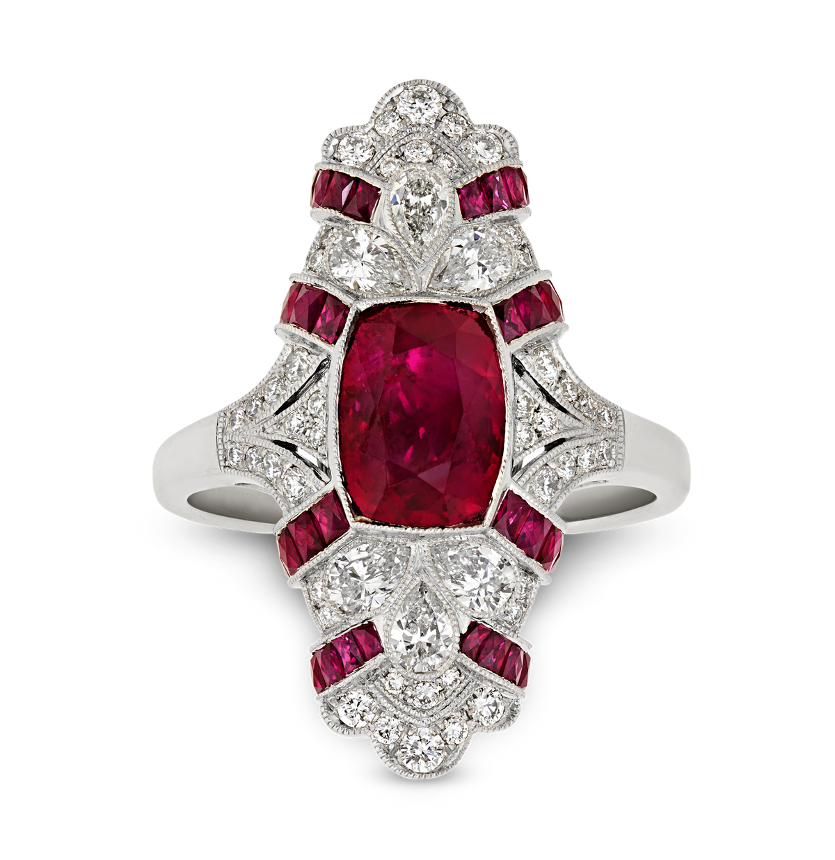 Art Deco-Style Untreated Burma Ruby Ring, 2.71 Carats