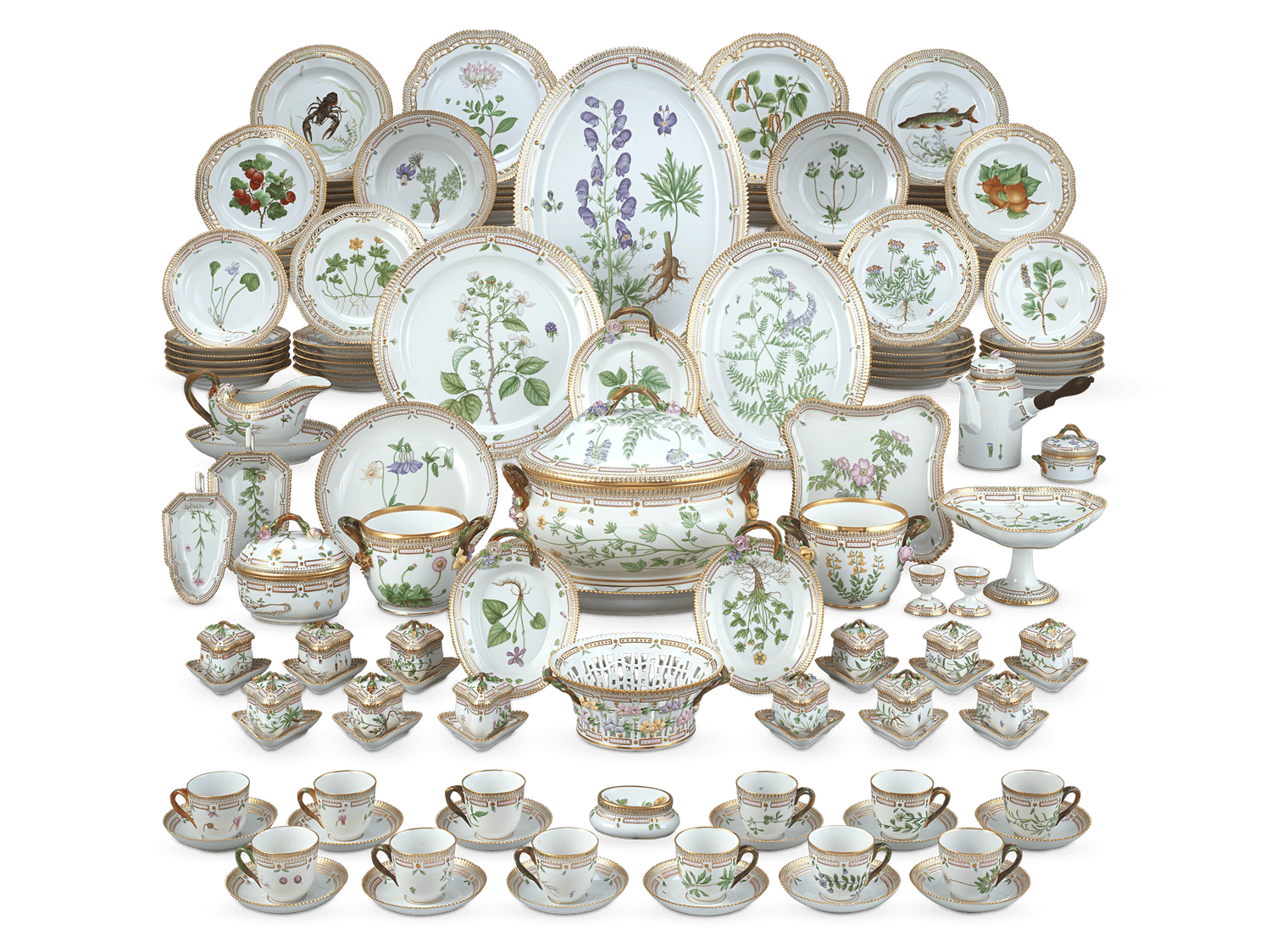Flora Danica Porcelain Dinner Service by Royal Copenhagen, 119 Pieces