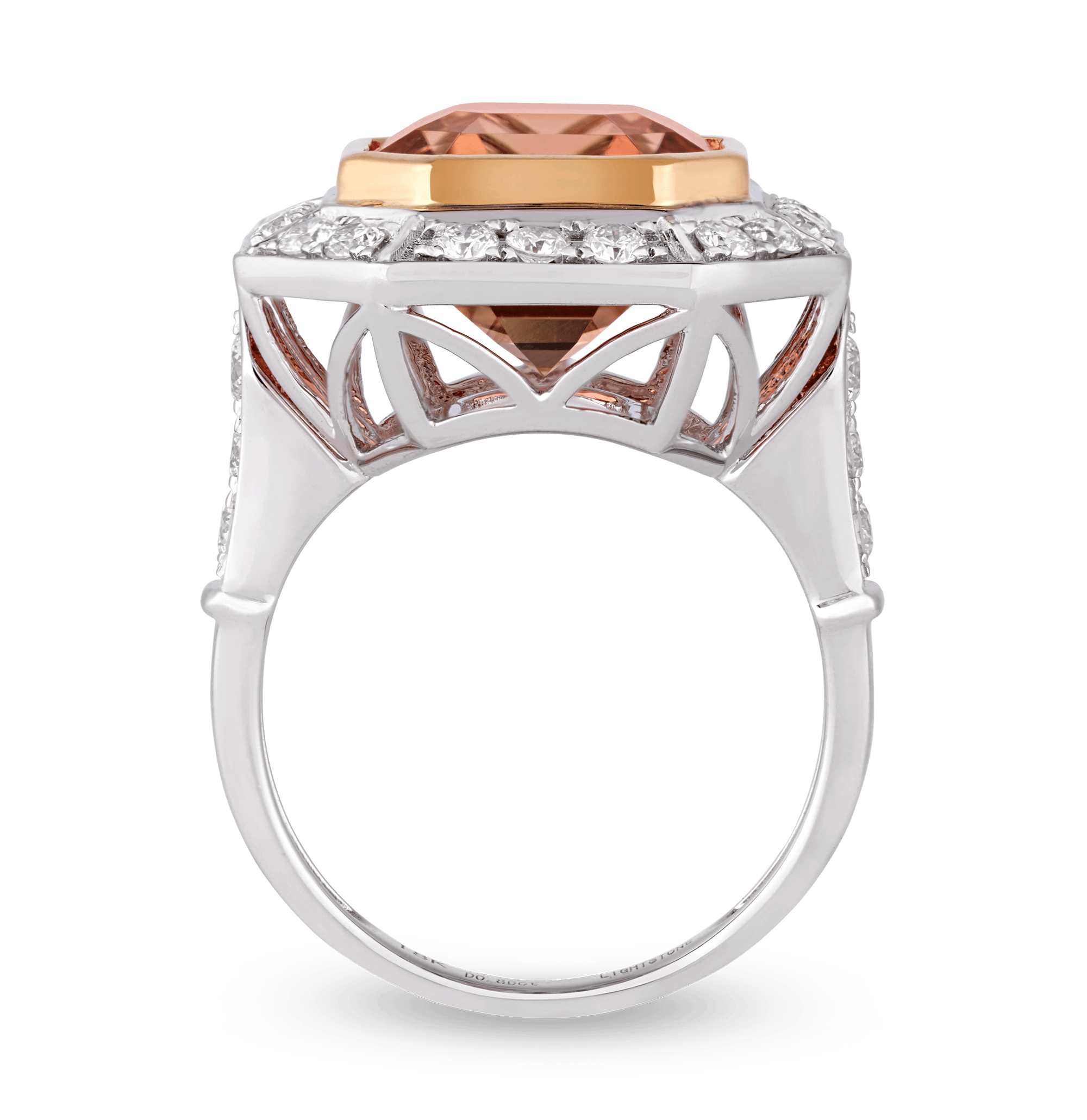 Asscher Cut Peach Tourmaline Ring, 7.07 Carats