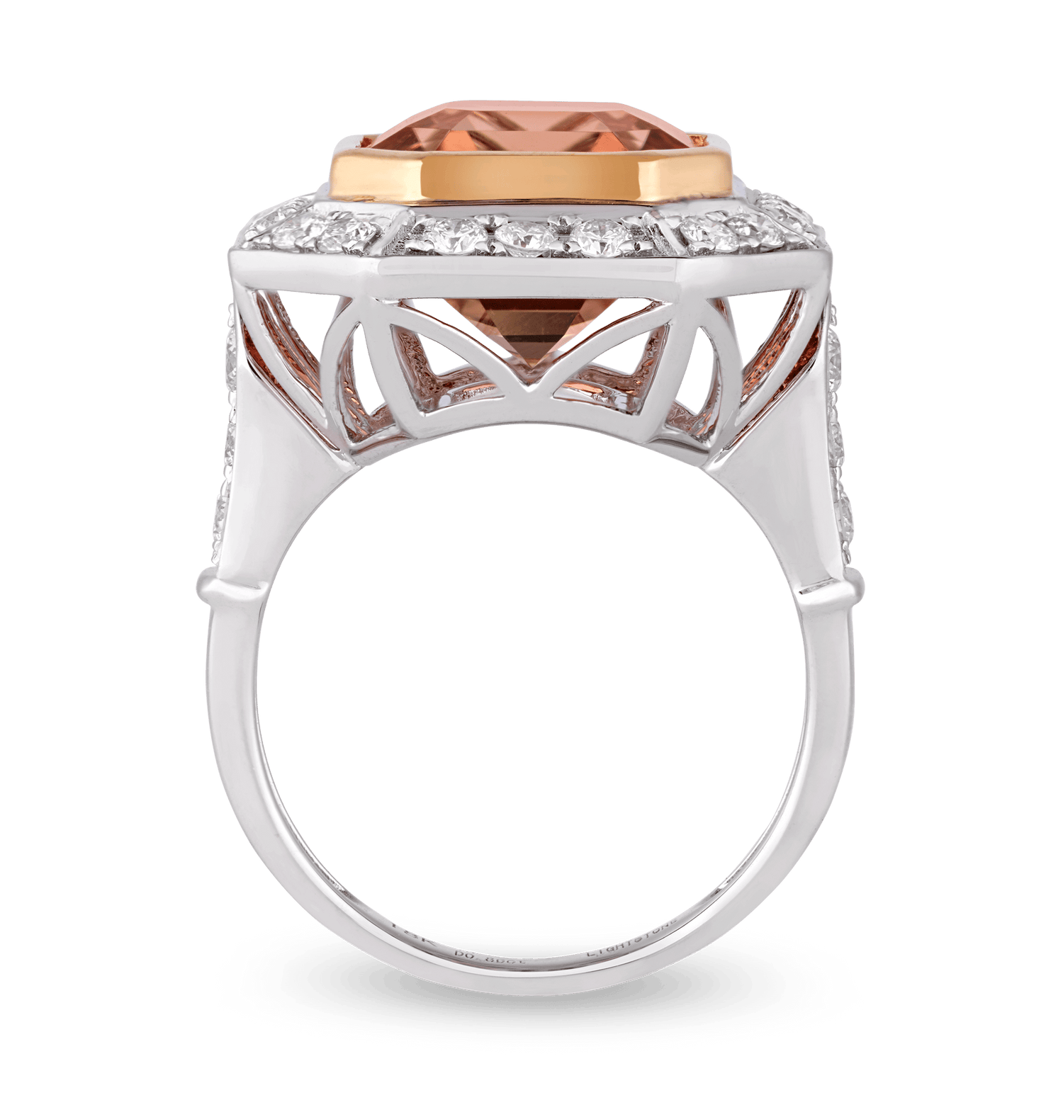 Asscher Cut Peach Tourmaline Ring, 7.07 Carats