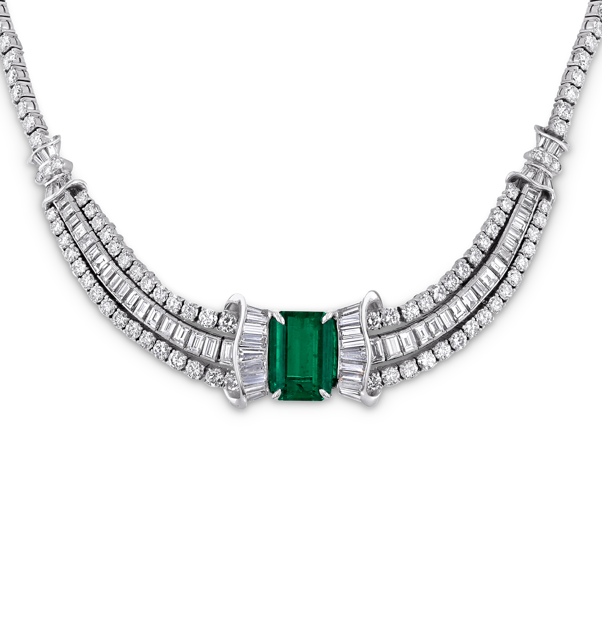 Retro Emerald and Diamond Necklace