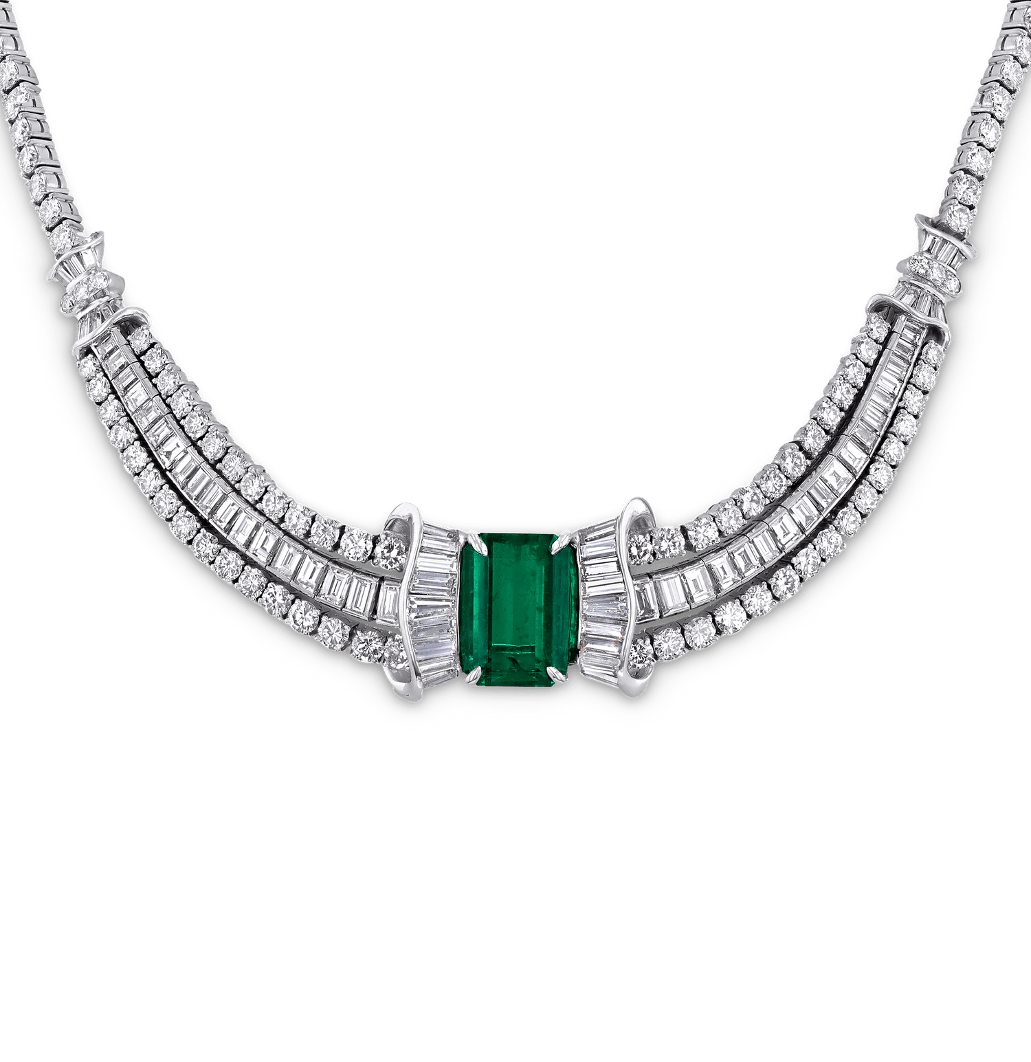 Retro Emerald and Diamond Necklace