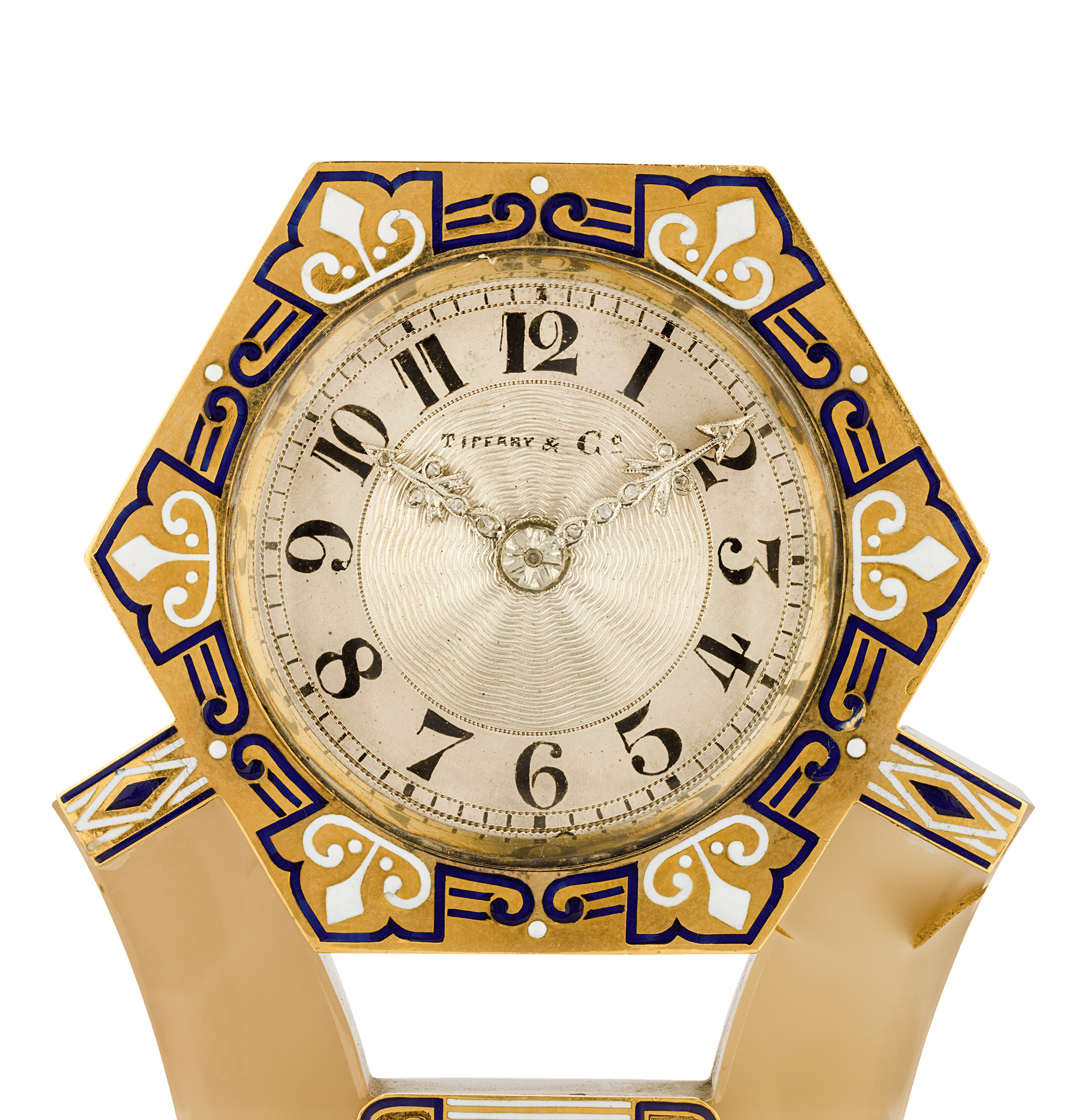 Tiffany & Co. Art Deco Carved Agate, Enamel and Diamond Clock