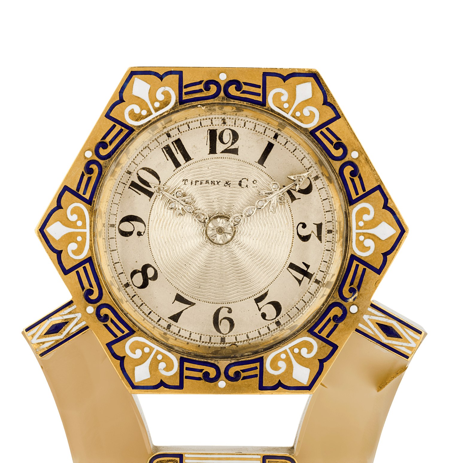 Tiffany & Co. Art Deco Carved Agate, Enamel and Diamond Clock