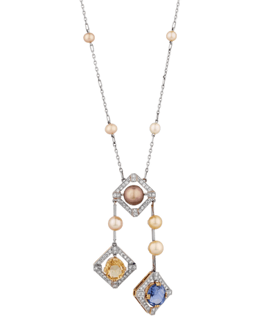 Tiffany & Co. Edwardian Natural Pearl and Sapphire Necklace