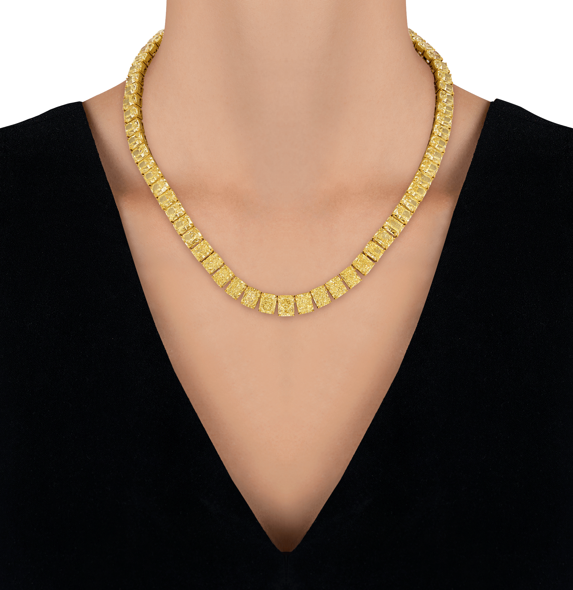 Fancy Yellow Diamond Riviera Necklace, 79.30 Carats