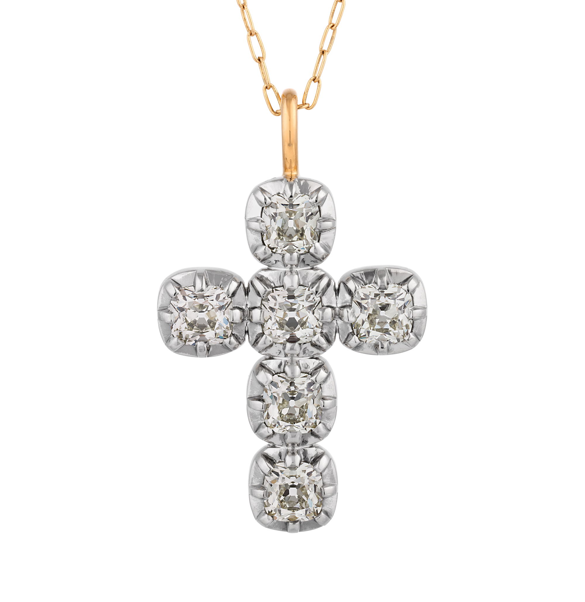 Old Mine Diamond Cross Pendant, 6.80 Carats