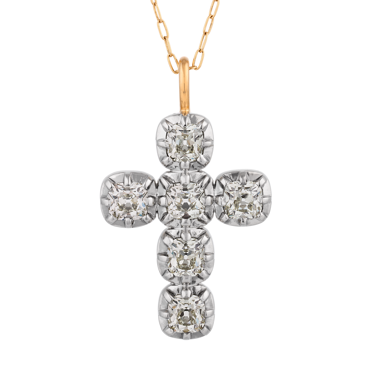 Old Mine Diamond Cross Pendant, 6.80 Carats