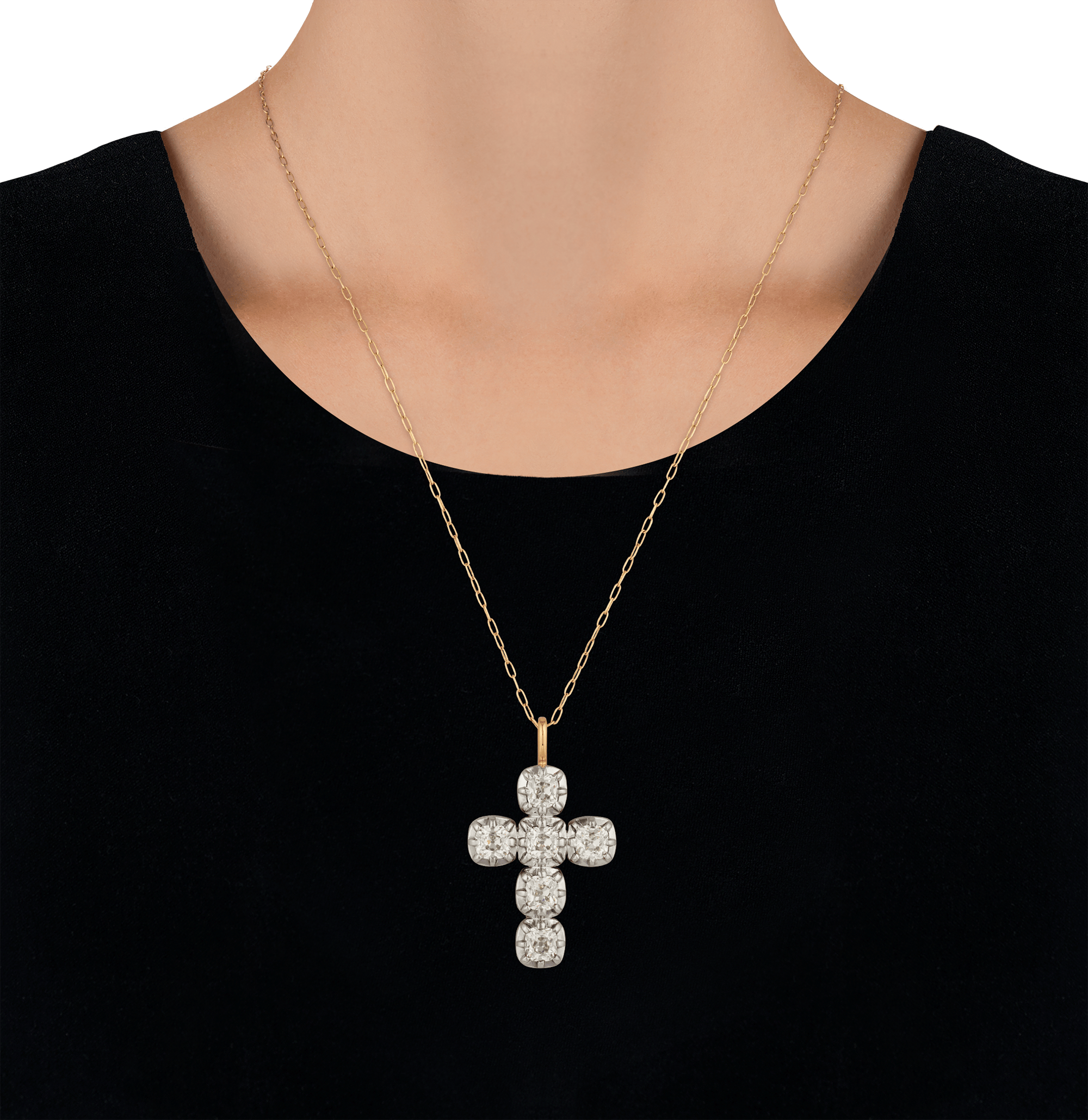 Old Mine Diamond Cross Pendant, 6.80 Carats