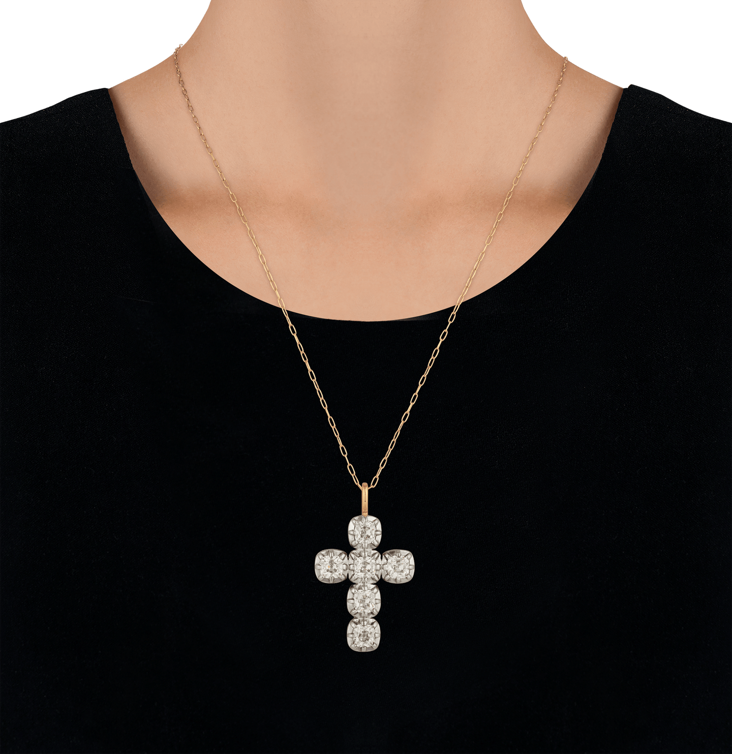 Old Mine Diamond Cross Pendant, 6.80 Carats