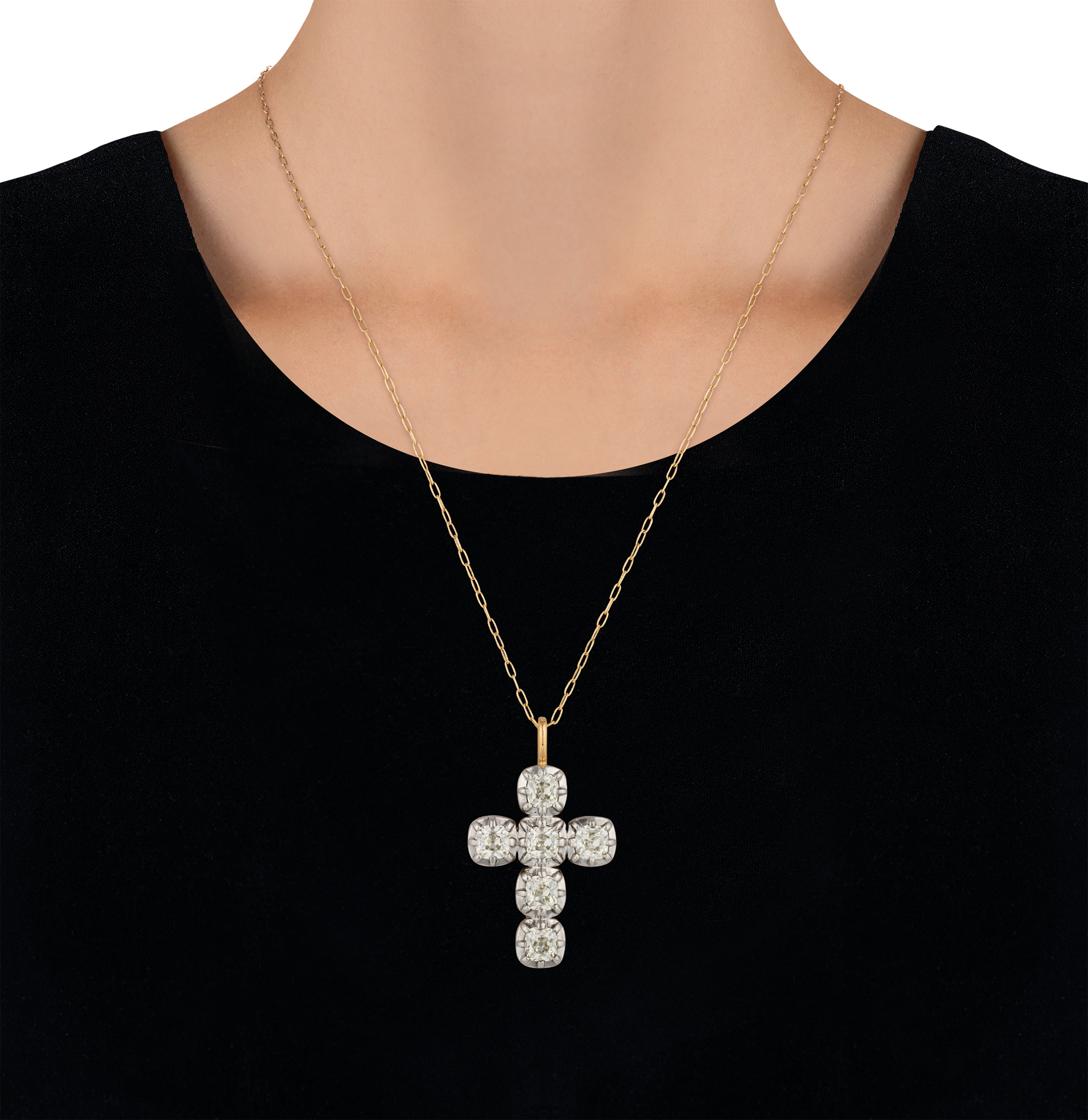 Old Mine Diamond Cross Pendant, 6.80 Carats