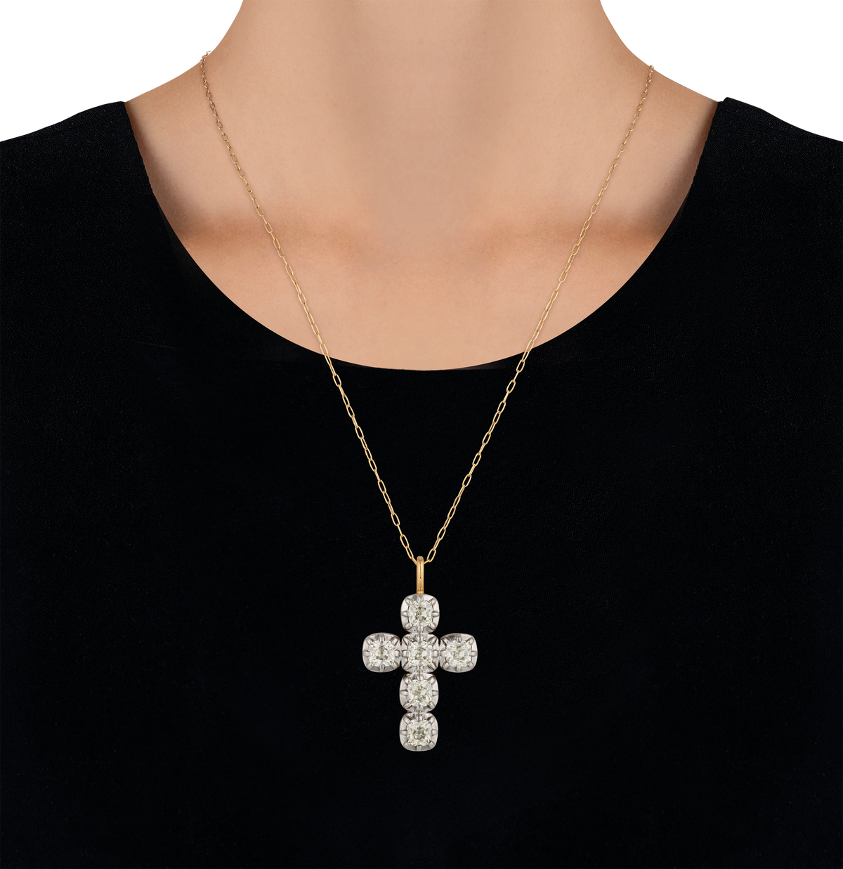 Old Mine Diamond Cross Pendant, 6.80 Carats