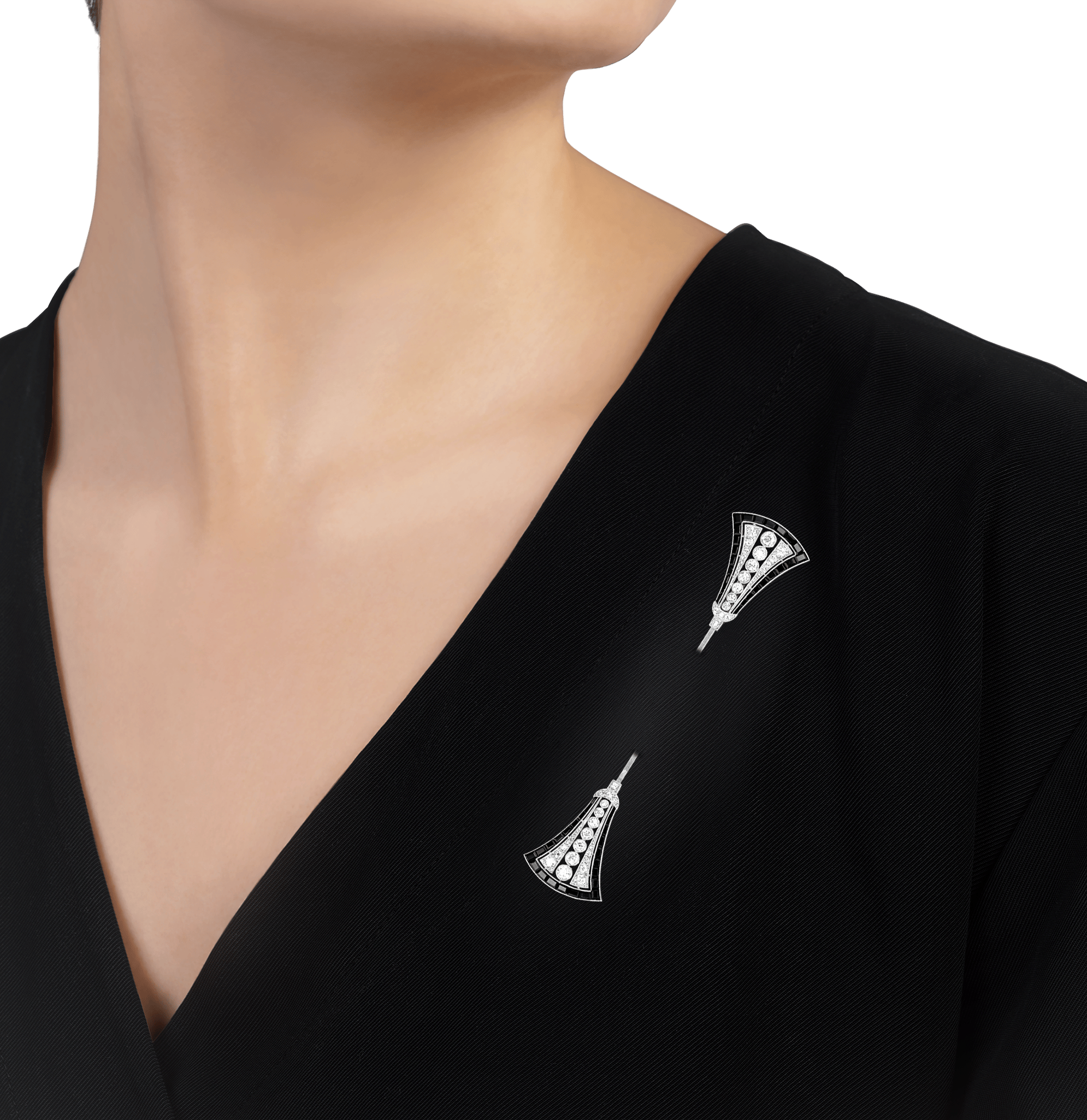 Art Deco Diamond and Onyx Jabot Pin