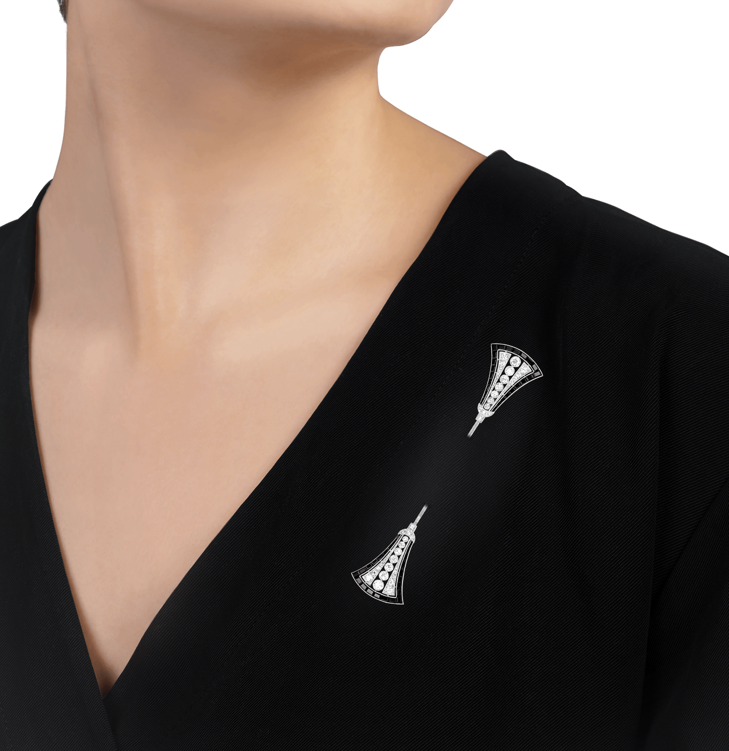 Art Deco Diamond and Onyx Jabot Pin