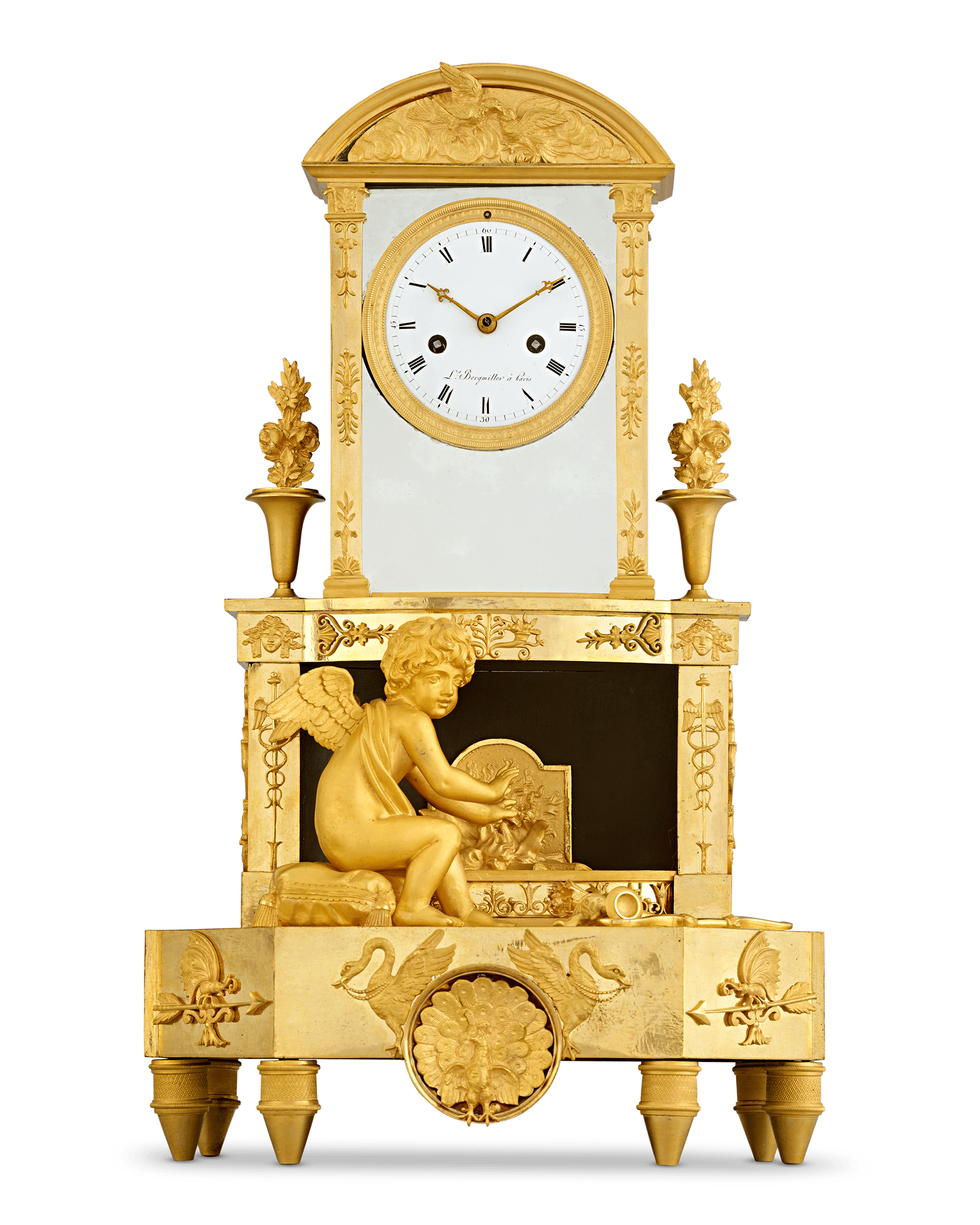 Cupid's Fire French Empire Mantel Clock by Bergmiller