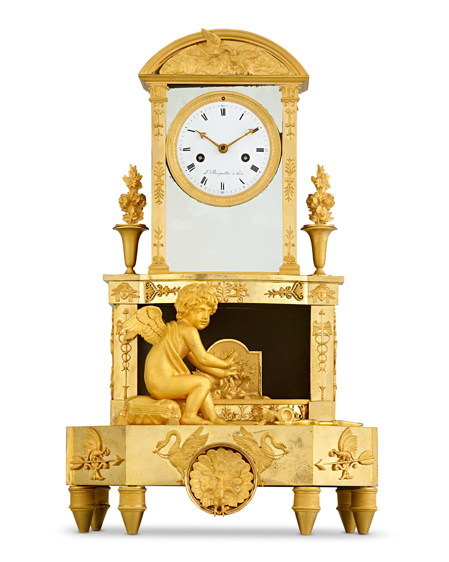 Cupid's Fire French Empire Mantel Clock by Bergmiller